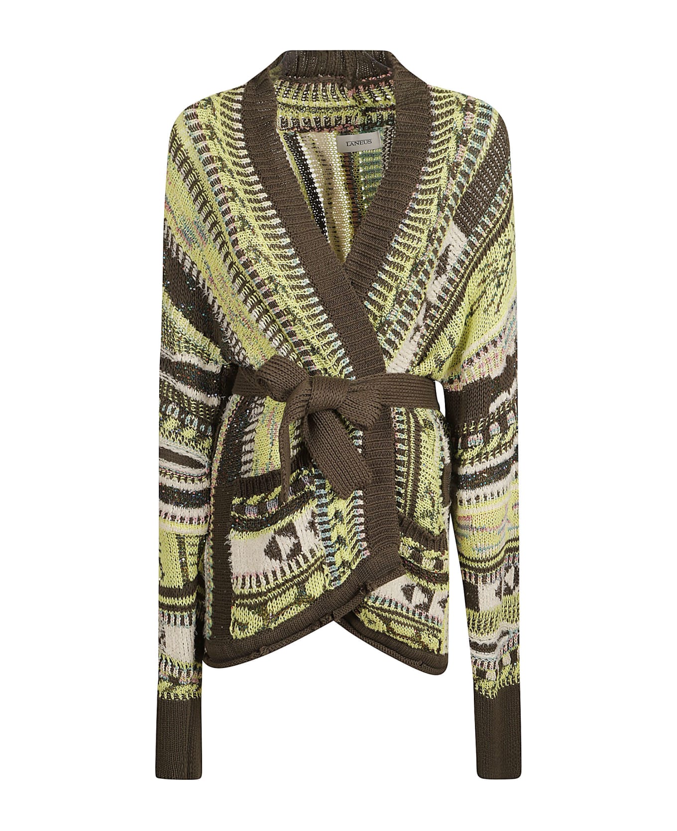 Laneus Belted Knitted Cardigan - Military Green