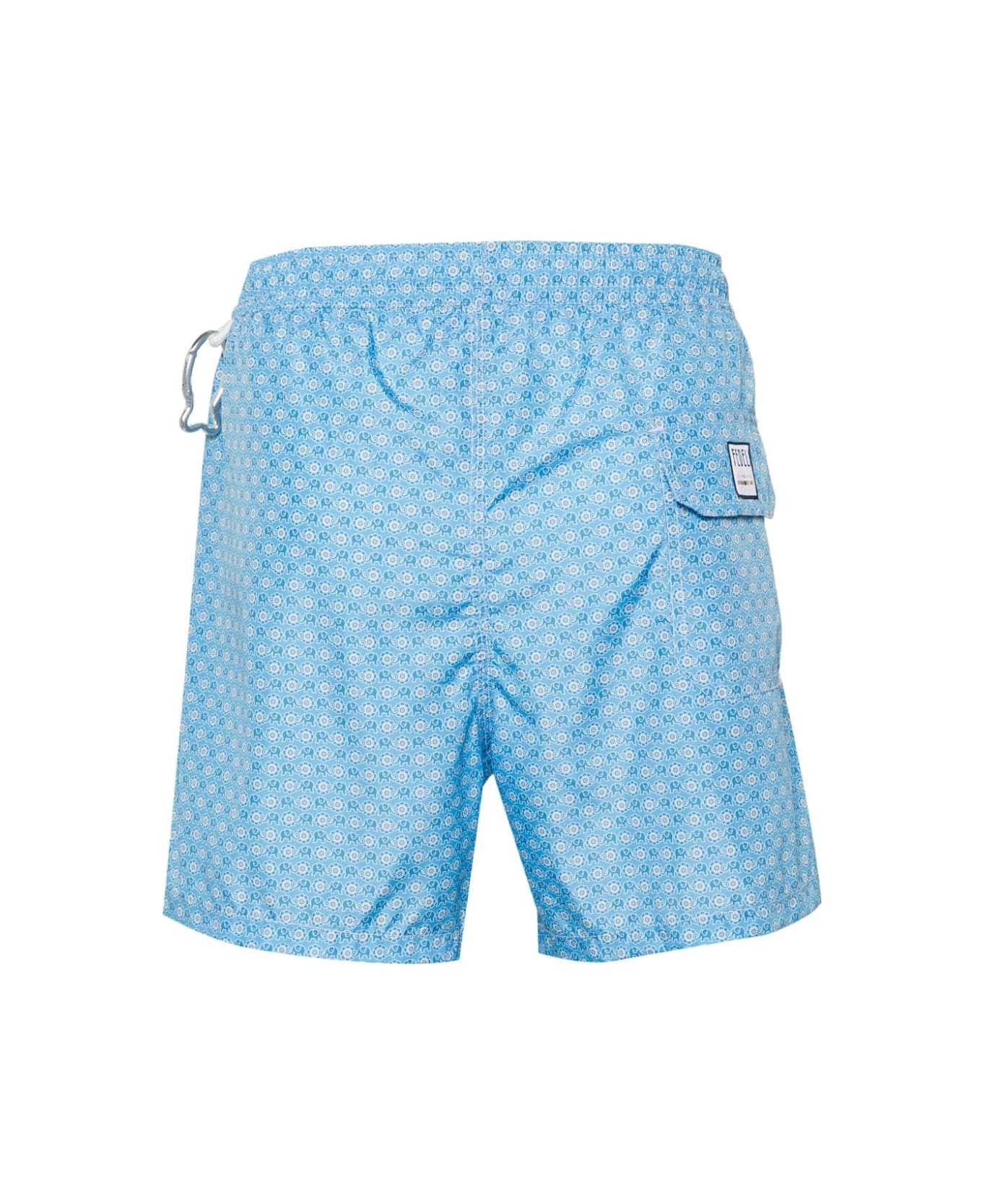 Fedeli Light Blue Swim Shorts With Elephants And Flowers Pattern - Blue