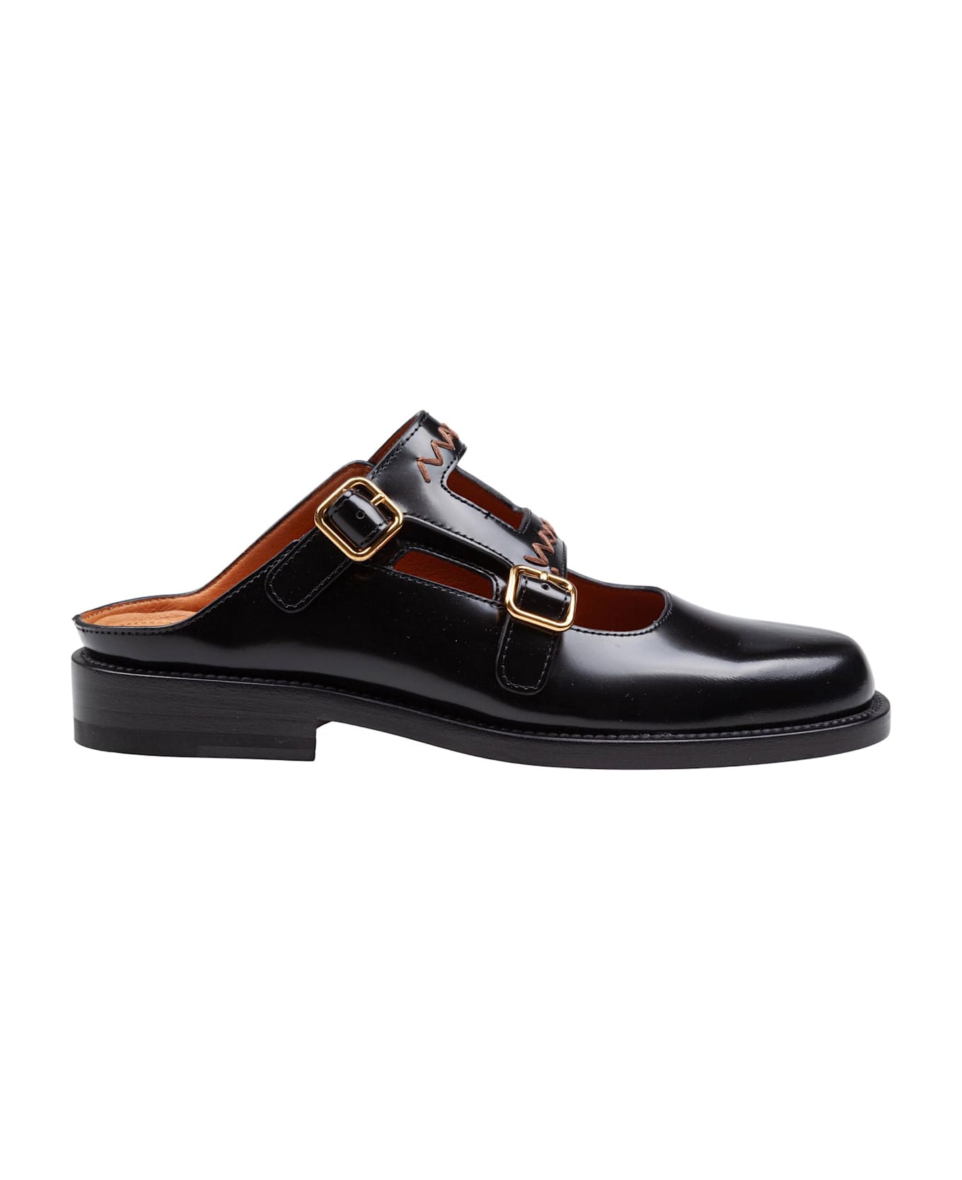 Marni Moccasin Sabot In Brushed Leather Color Black - BLACK