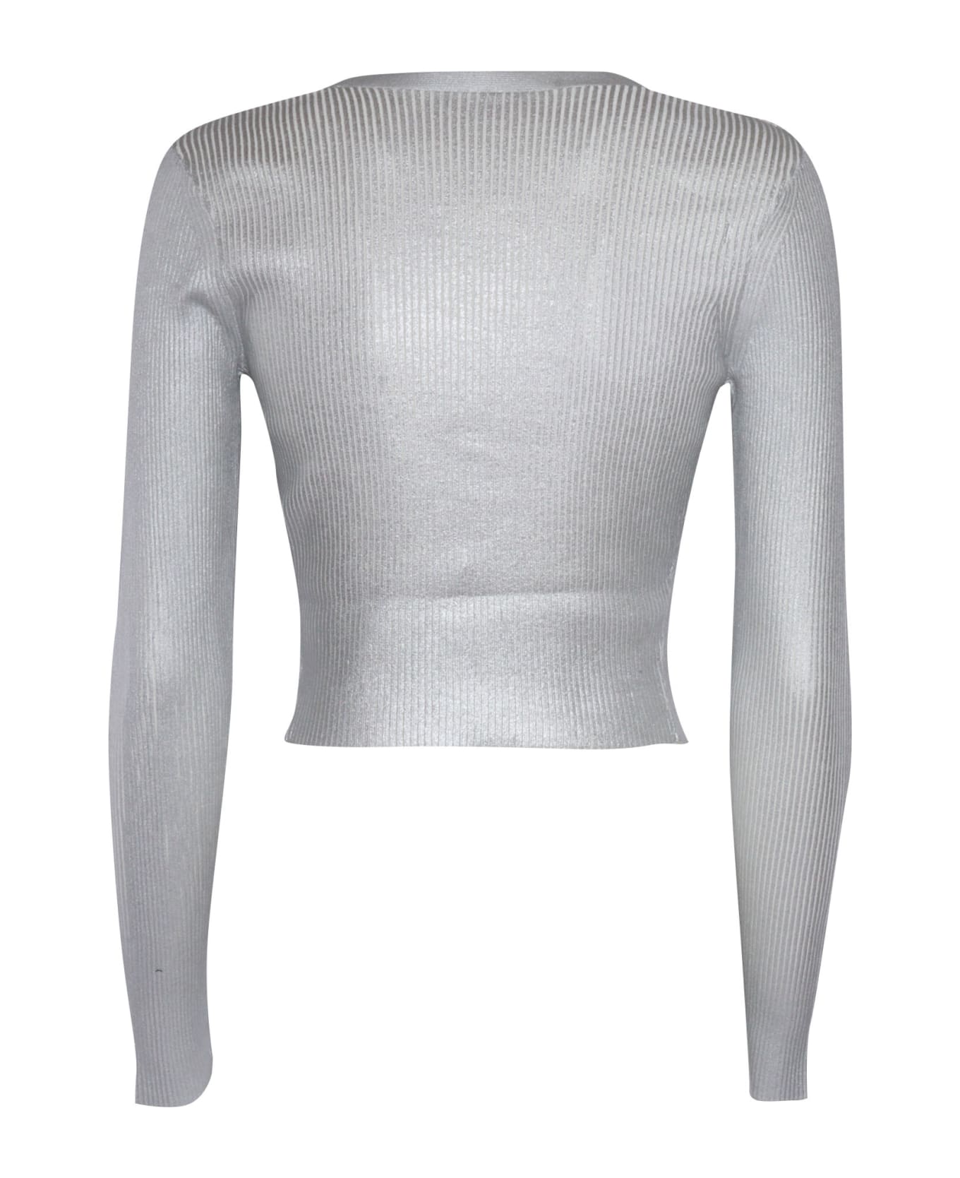 Elisabetta Franchi Cropped Silver Tricot Ribbed Sweater - SILVER