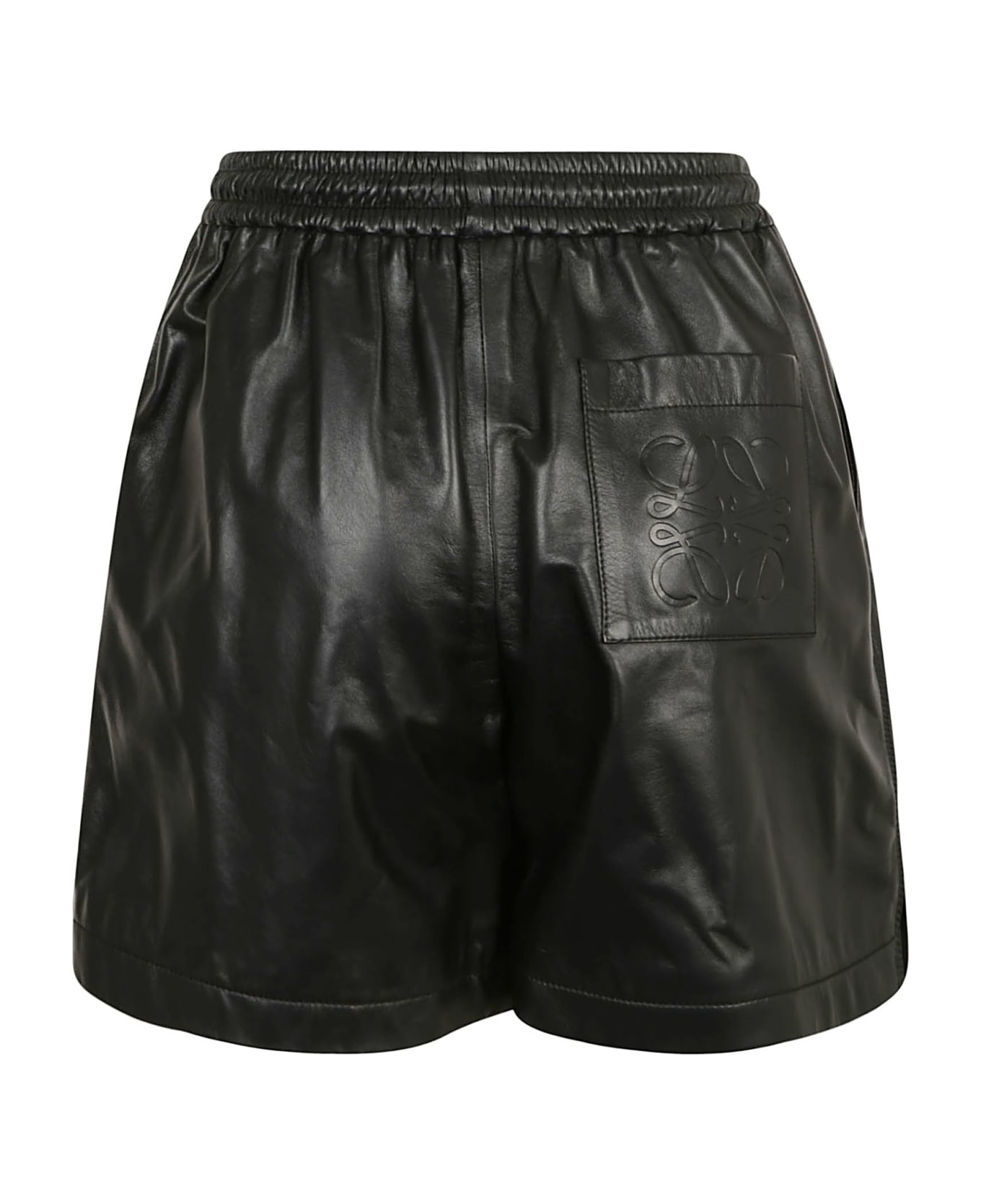 Loewe Drawstring Waist Leather Shorts - Black