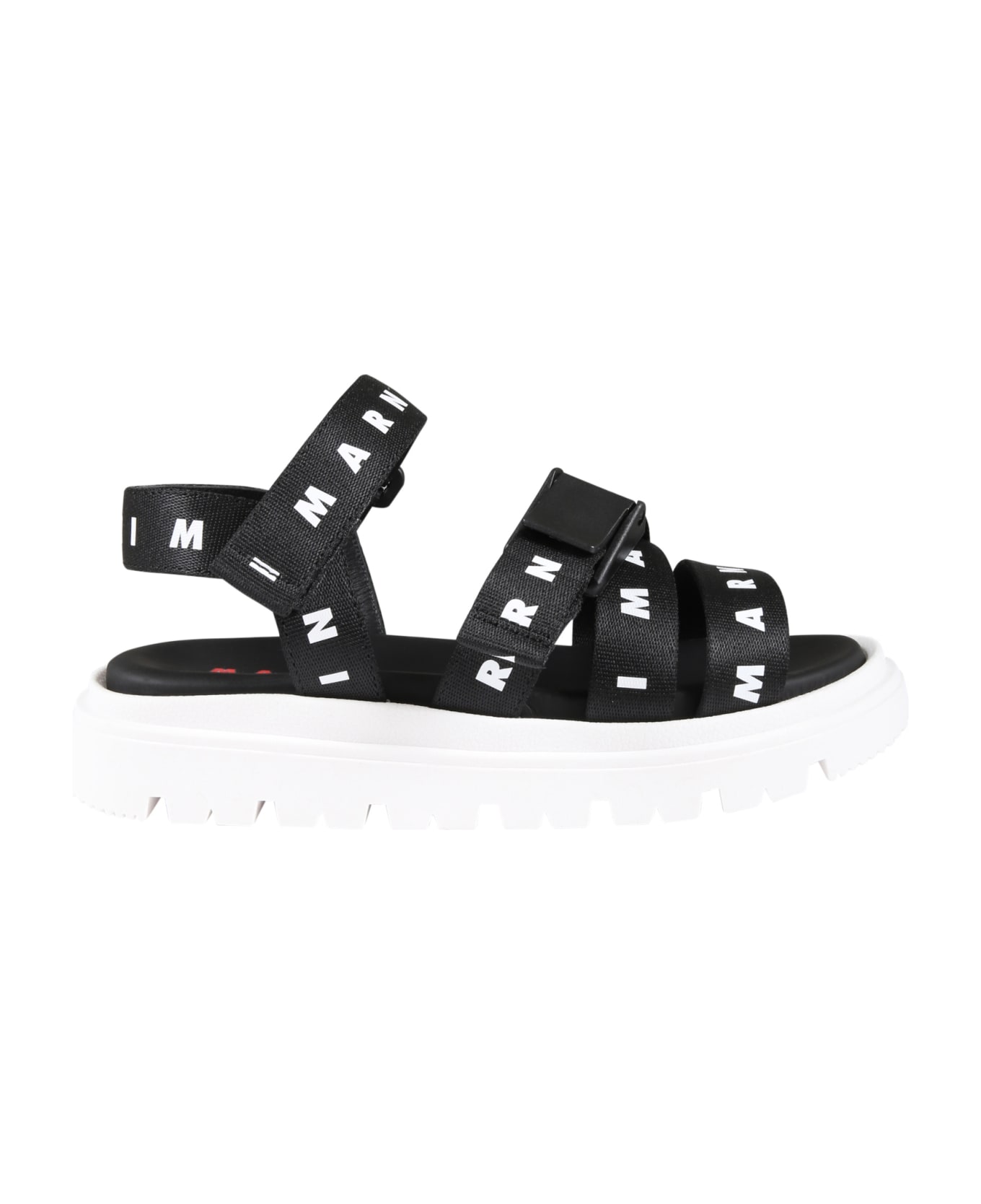 Marni Black Sandals For Girl With White Logo - Black