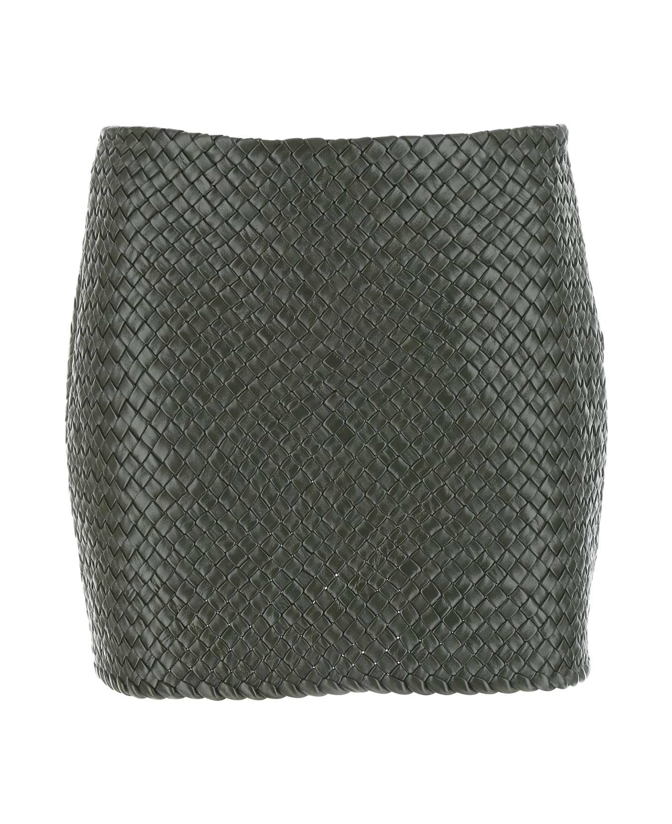 Bottega Veneta Army Green Leather Mini Skirt - 2275 スカート