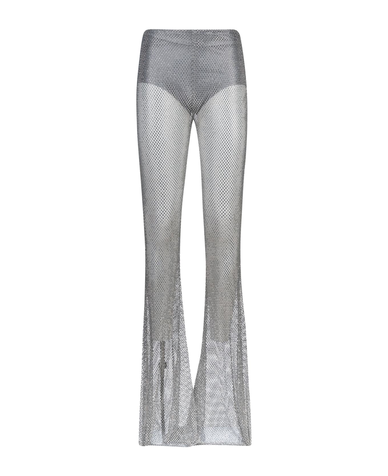 Giuseppe di Morabito Rhinestone Embellished Net Trousers - Silver