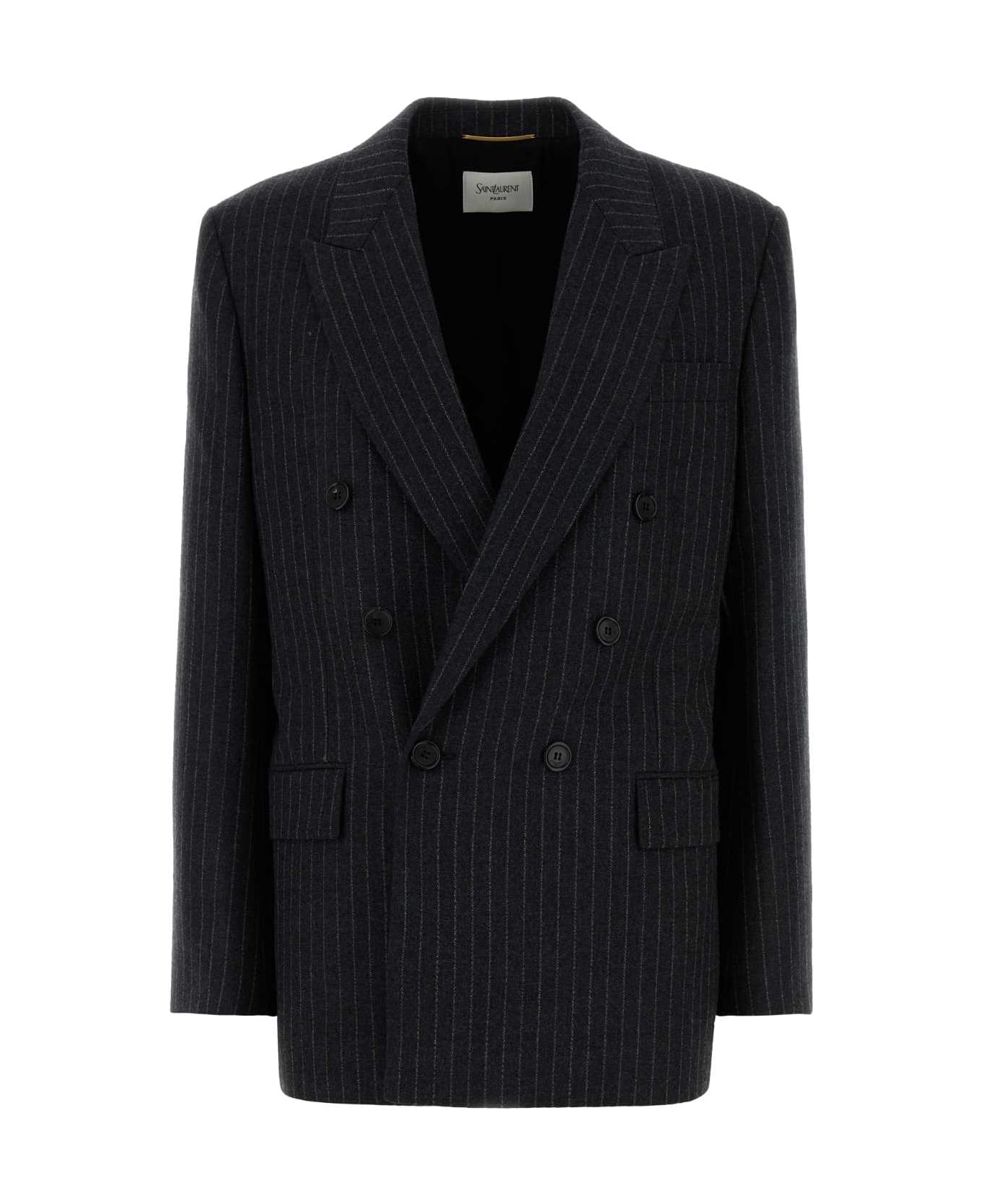 Saint Laurent Embroidered Wool Blend - GRIS BLANC