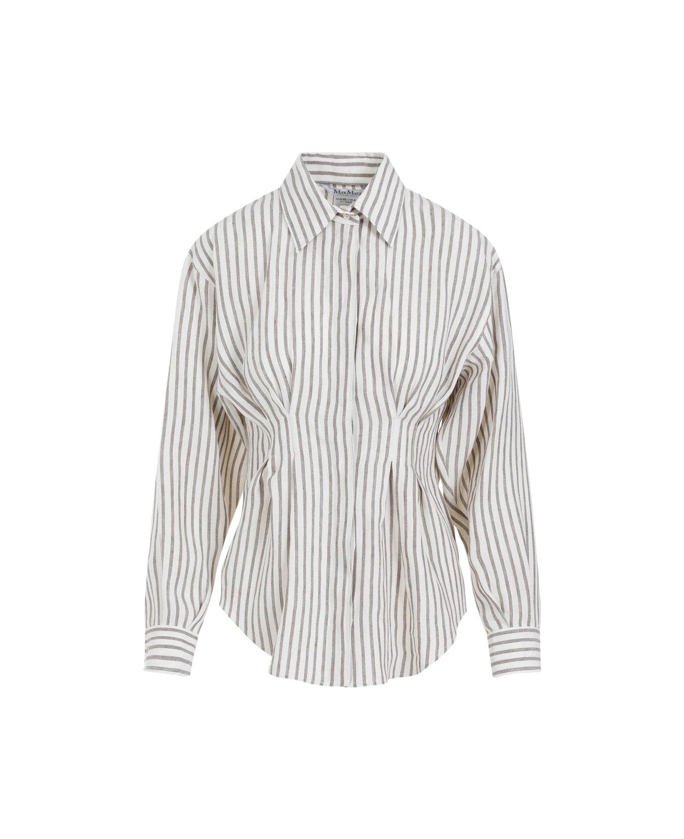 Max Mara Striped Collared Long-sleeve Shirt - Beige