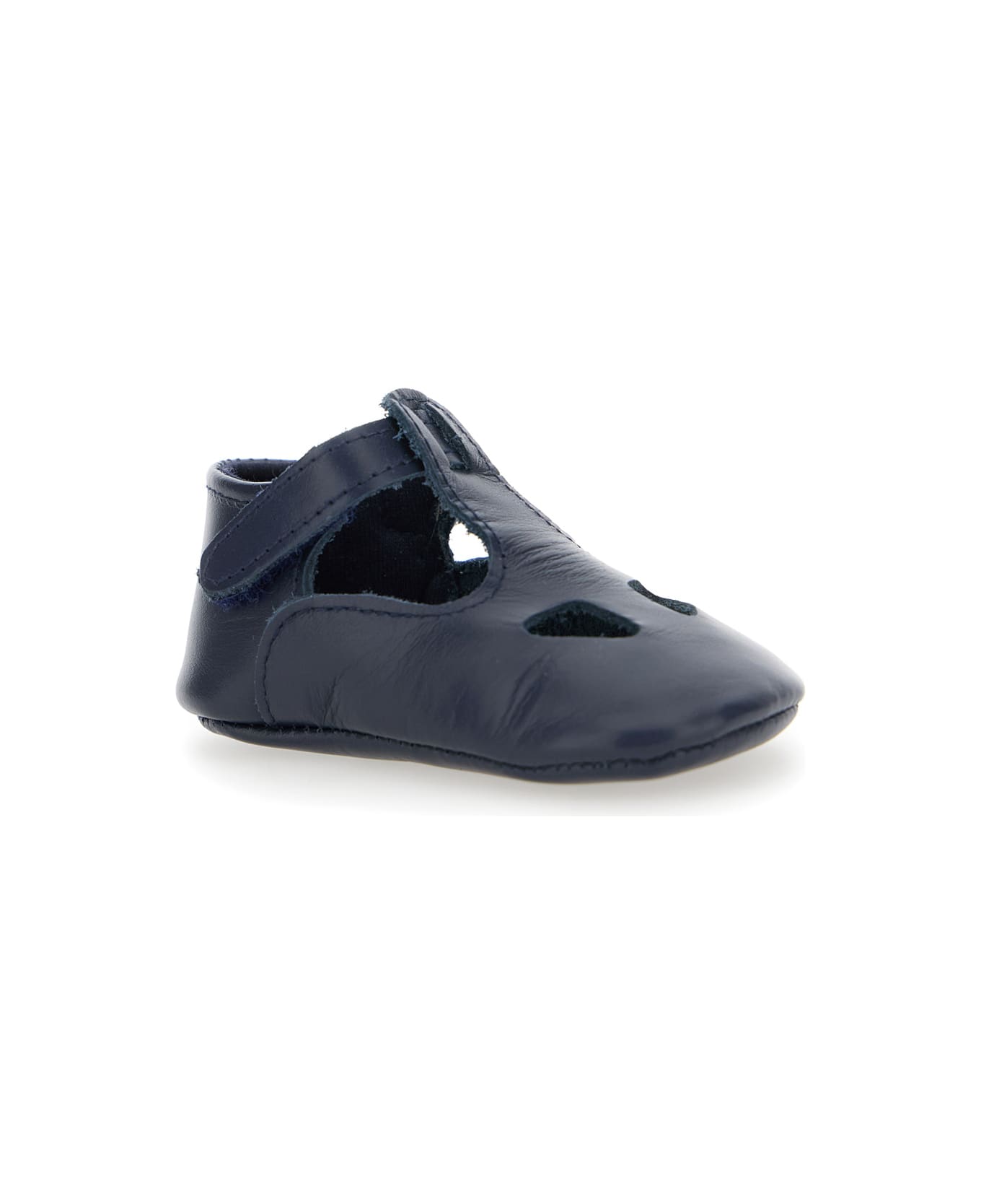 Il Gufo Blue Ballet Shoes With Cut-out On The Front And Touch-strap Closure In Leather Baby - Blu