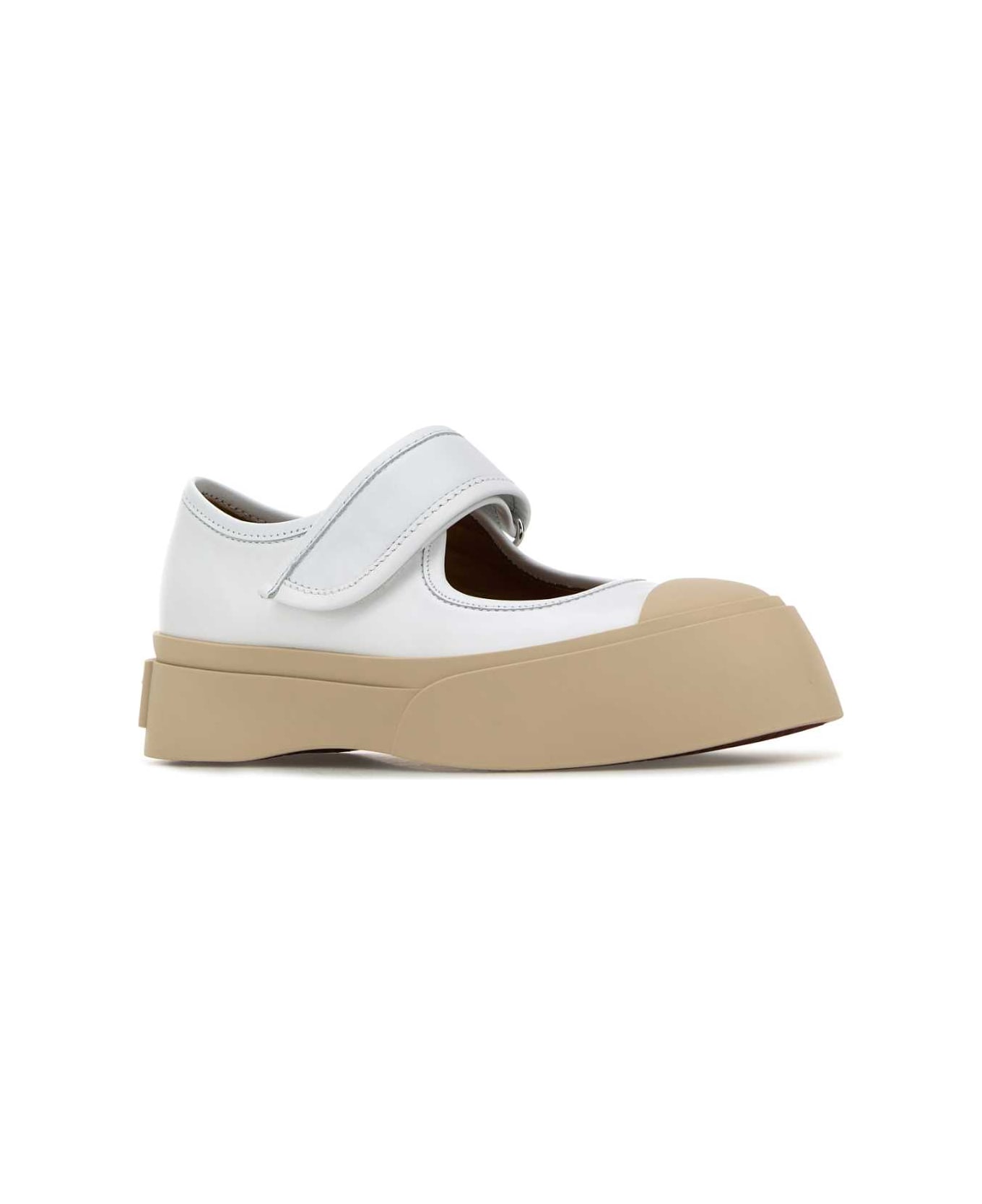 Marni White Nappa Leather Mary Jane Ballerinas - LILYWHITE
