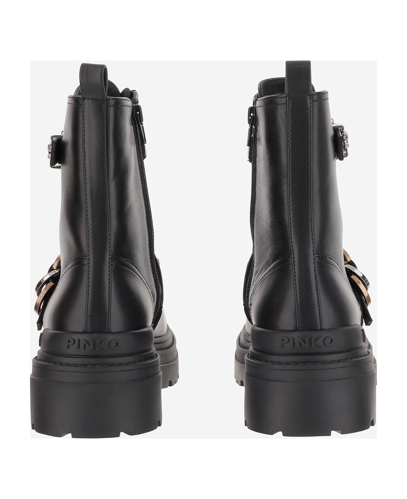 Pinko Leather Ankle Boots With Belt And Logo - Black