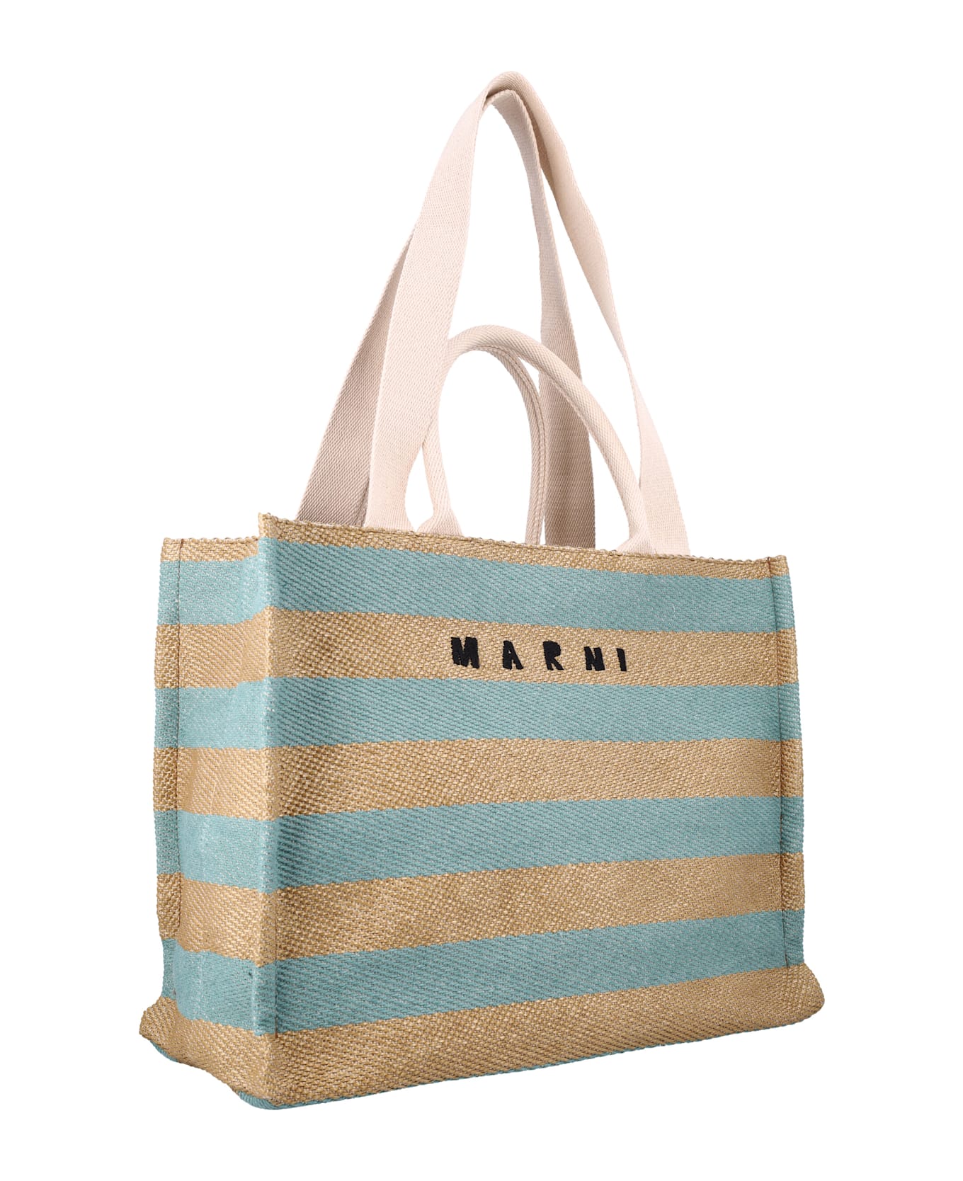 Marni Medium Basket Tote - RAW SIENNA + PALE MINT