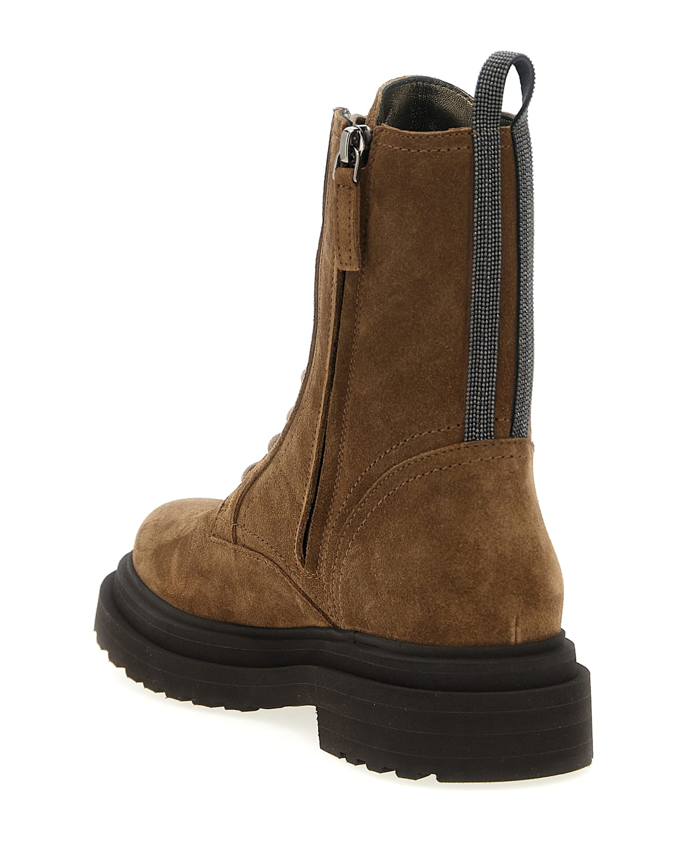 Brunello Cucinelli Suede Combat Boots Monile - Brown