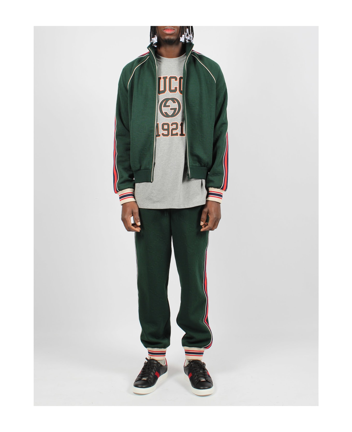 Gucci Gg Jacquard Jersey Zip Jacket - Green