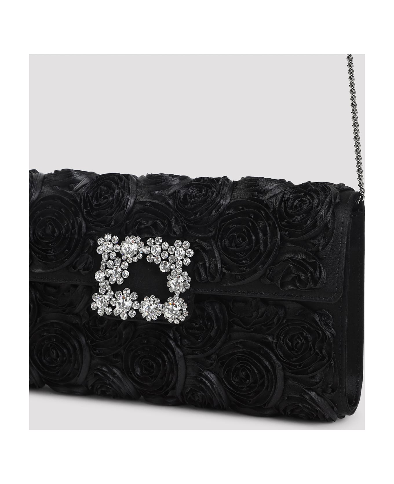 Roger Vivier Envelope Flap Rose Flower Buckle Shoulder Bag - Nero