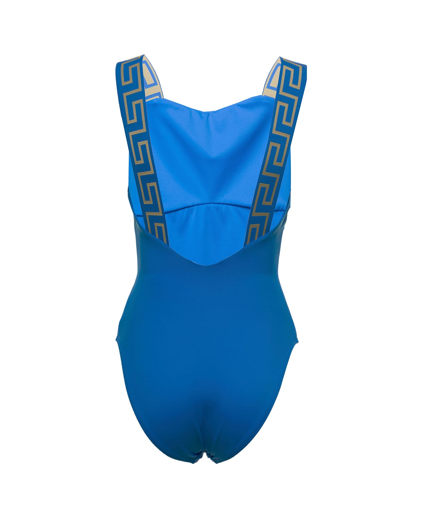 Versace Onepiece Light Blue Swimsuit In Stretch Fabric And Greek Detail italist