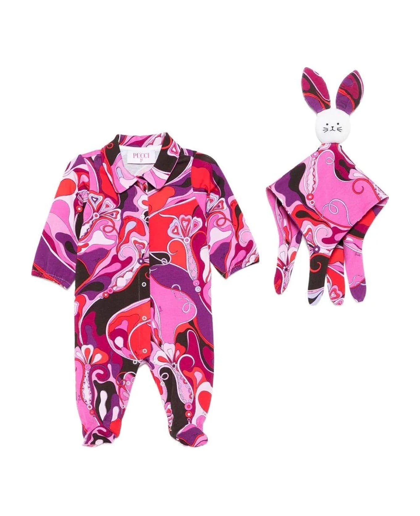 Pucci Fuchsia Babysuit Set With Doudou For Baby Girl - Fuchsia