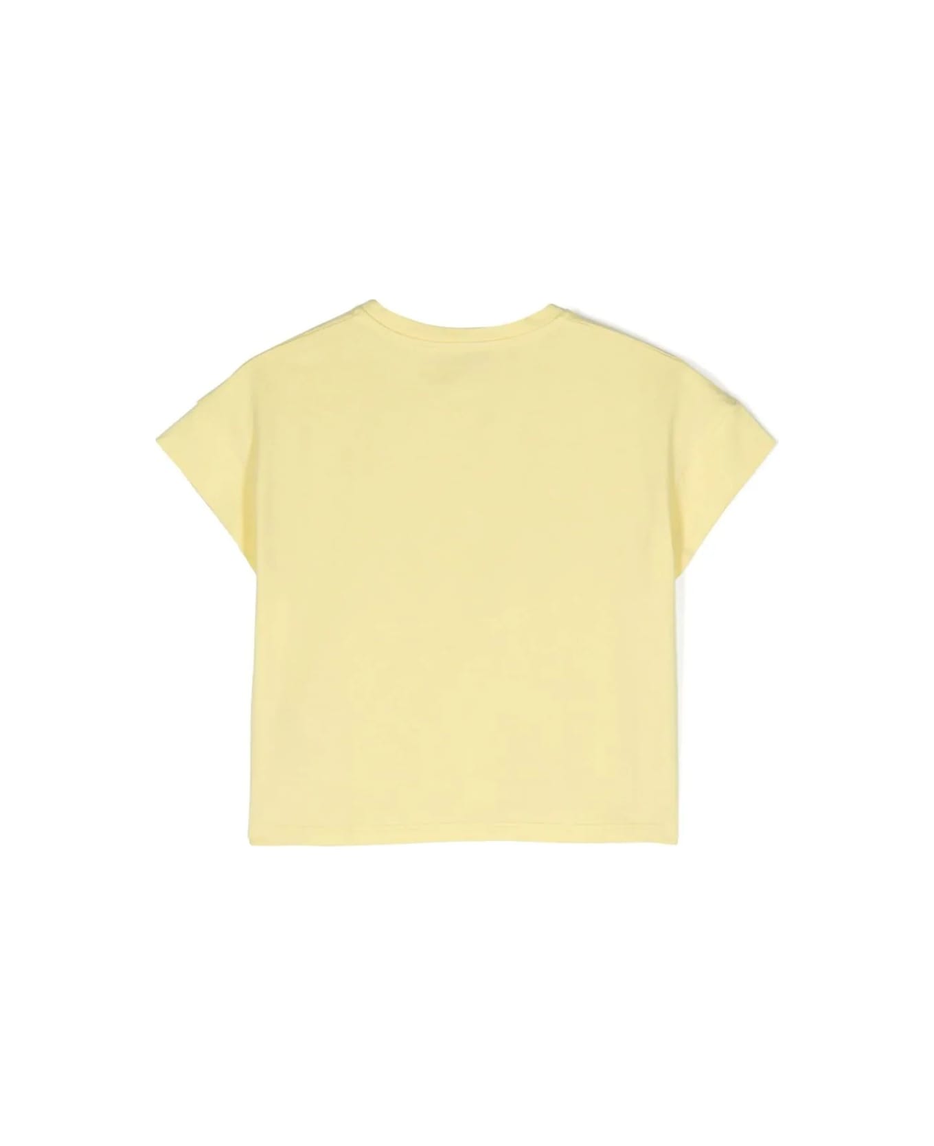 Miss Blumarine Pastel Yellow T-shirt With Logo Print With Rhinestones - Giallo