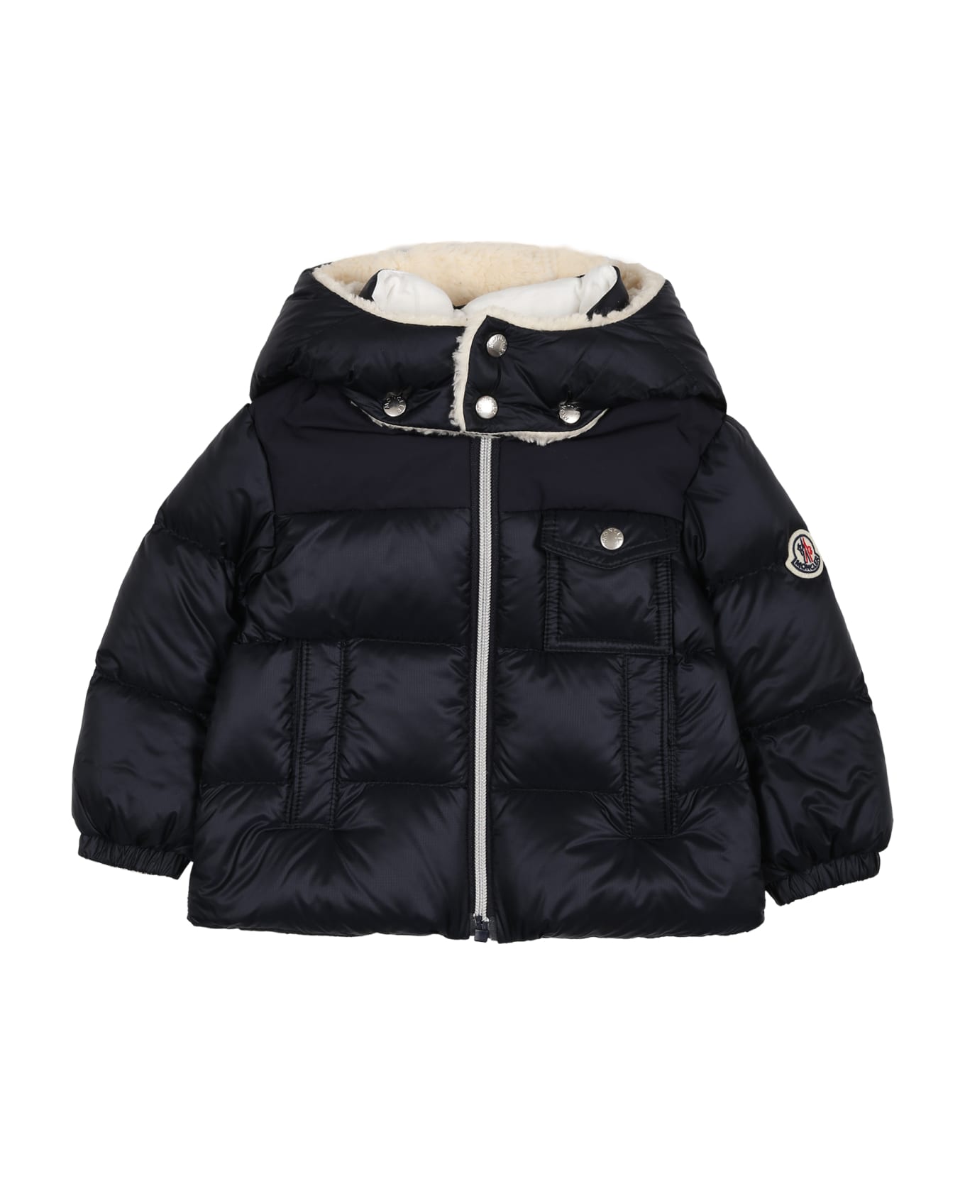 Moncler Blue Eduard Down Jacket For Baby Boy With Logo - Blue