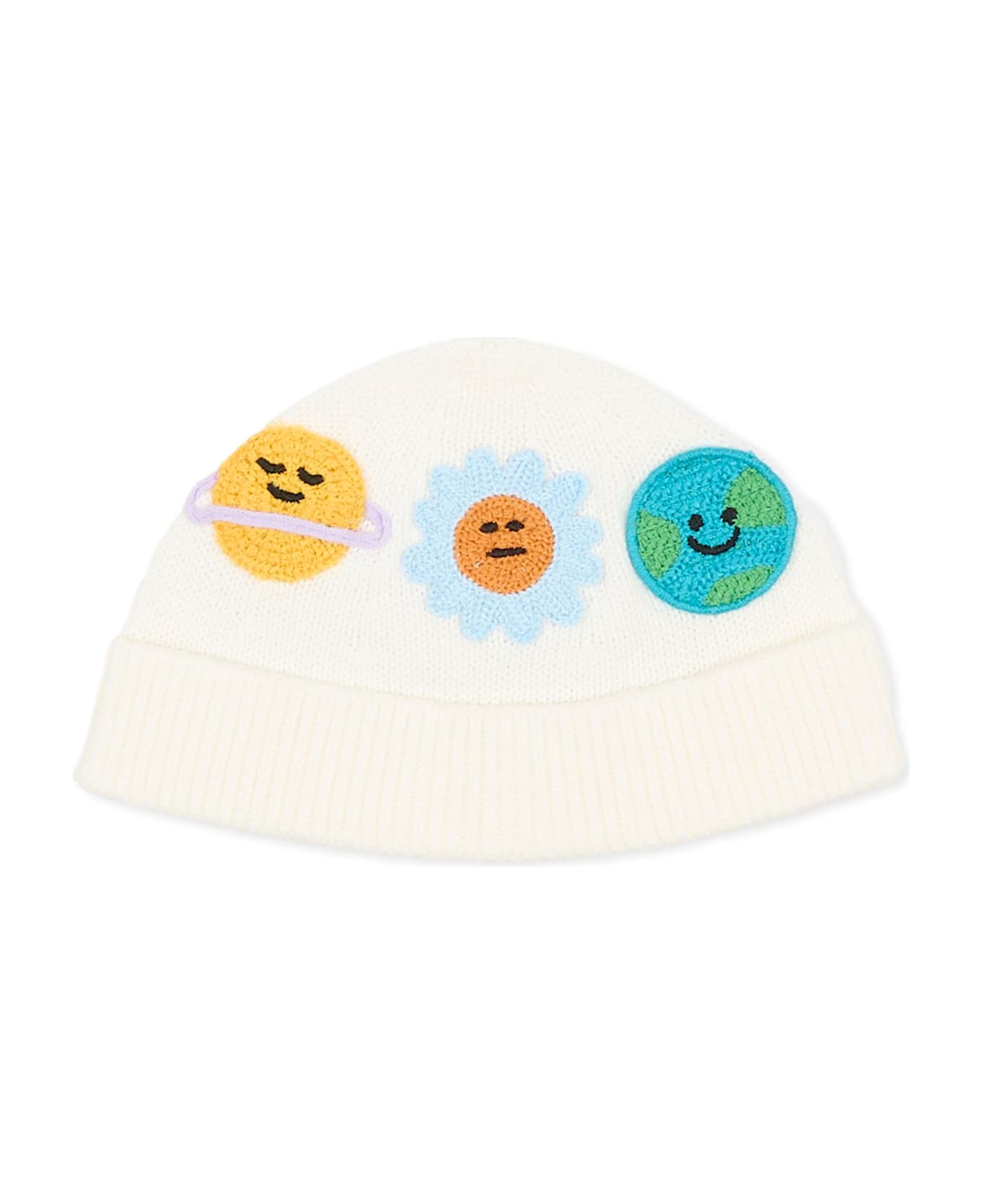 Stella McCartney Kids Ivory Beanie Hat With Embroideries For Babies - Ivory