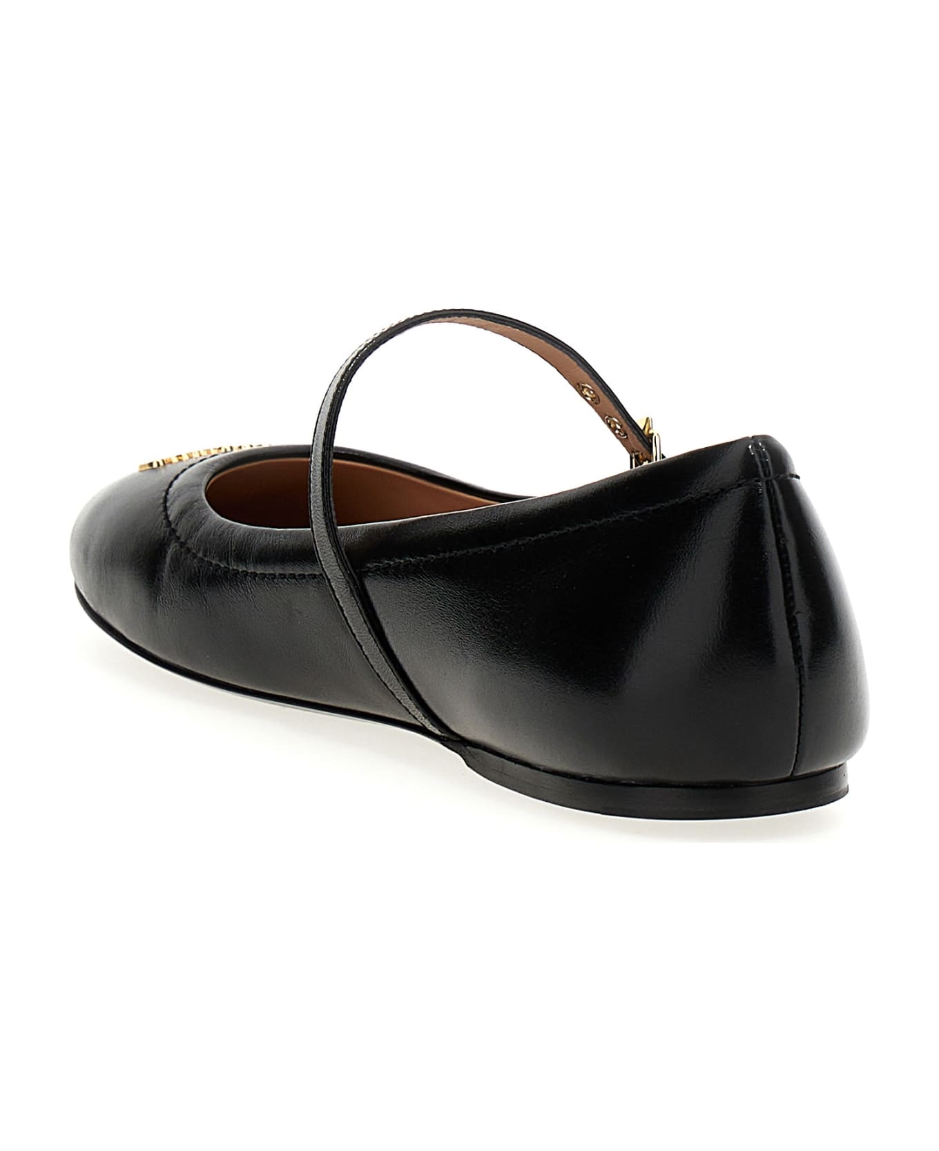 Moschino Logo Leather Ballet Flats - Black  