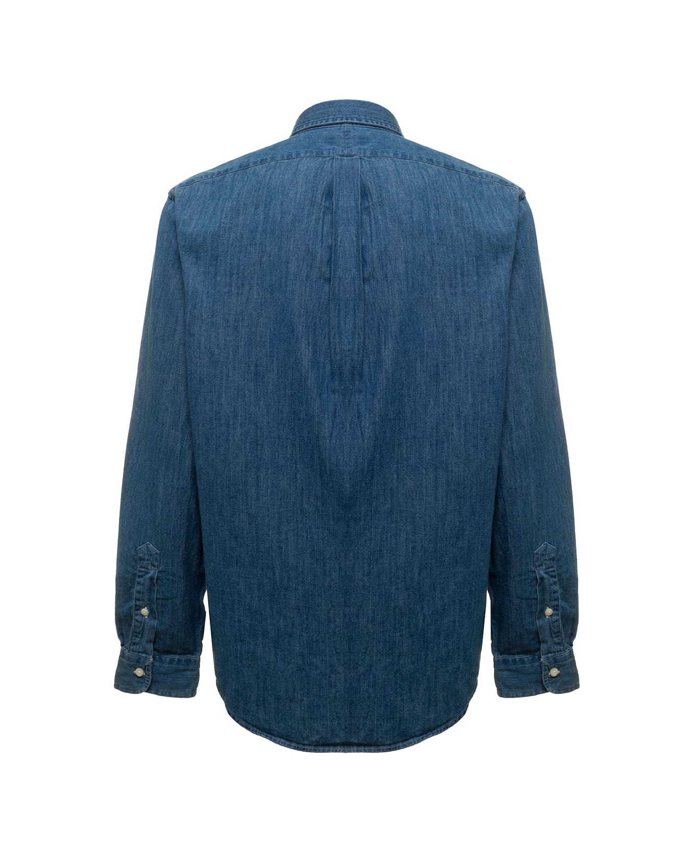Polo Ralph Lauren Blue Slim Shirt With Logo Embroidery In Cotton Denim Man - Blu