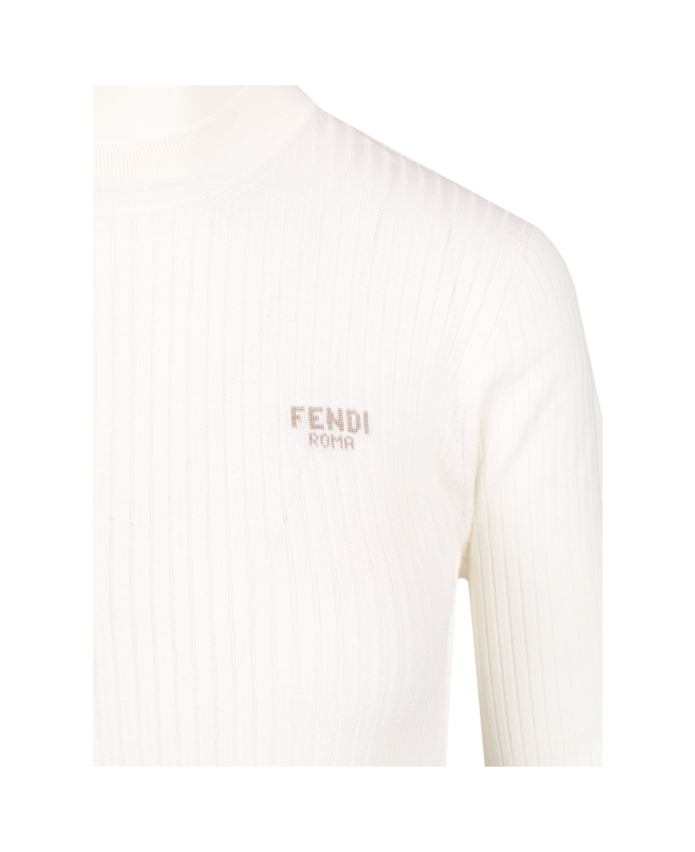 Fendi Slim Fit Ribbed Sweater - White