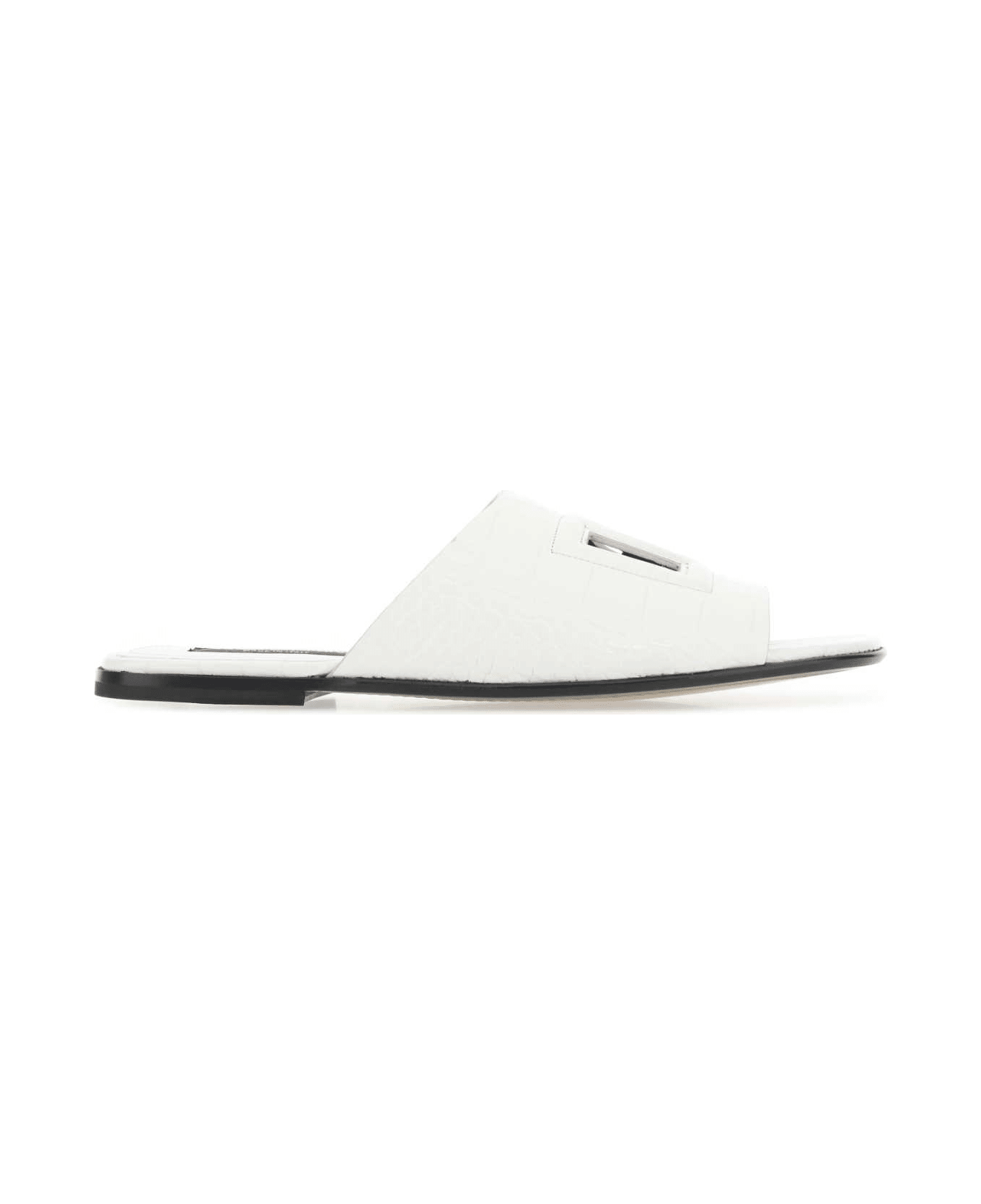 Dolce & Gabbana White Leather Slippers - 8H006 その他各種シューズ
