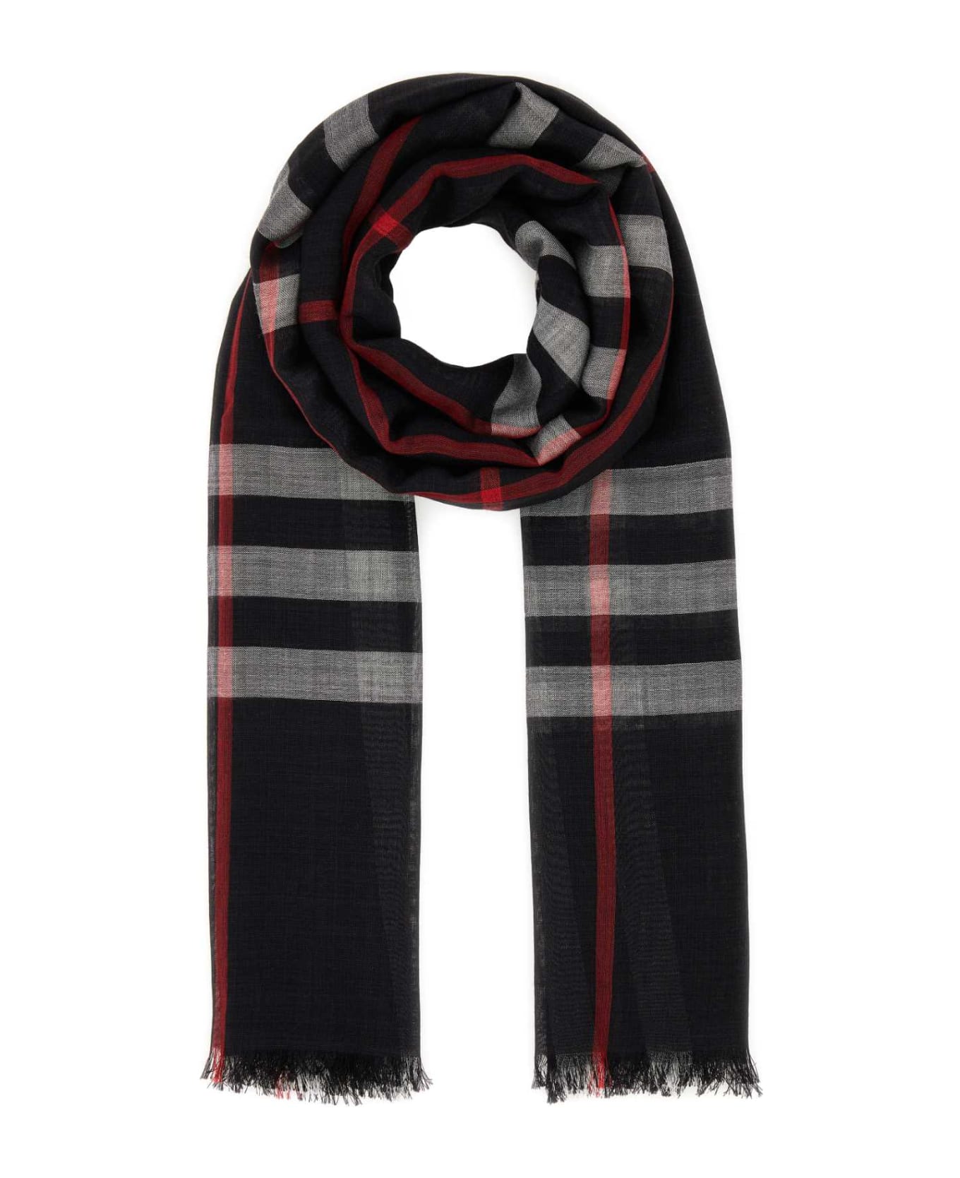 Burberry Embroidered Wool Blend Scarf - NAVY スカーフ
