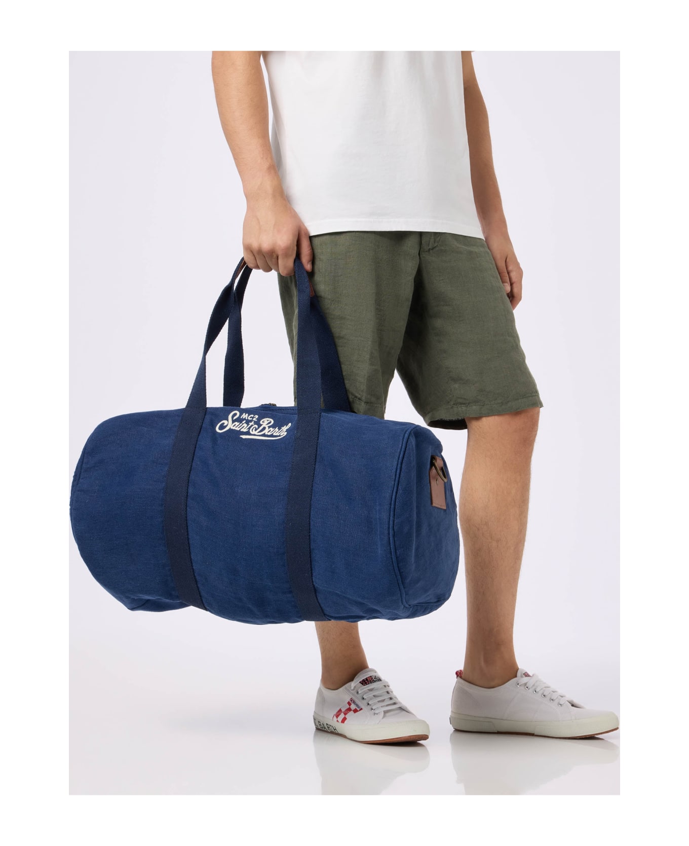 MC2 Saint Barth Blue Linen Travel Duffle Bag Jetleg - BLUE
