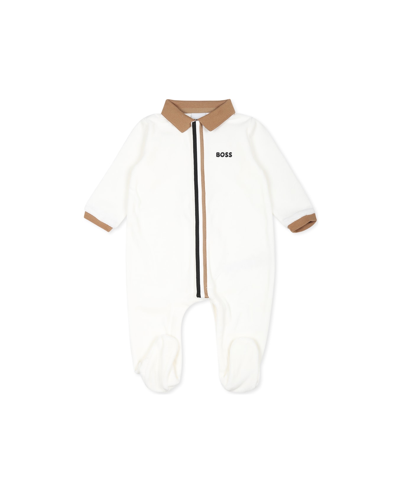 Hugo Boss Ivory Babygrow For Baby Boy With Logo - Ivory