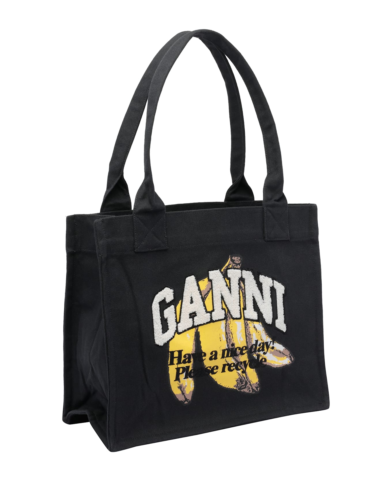 Ganni Shopper Banana Print Tote Bag - Black