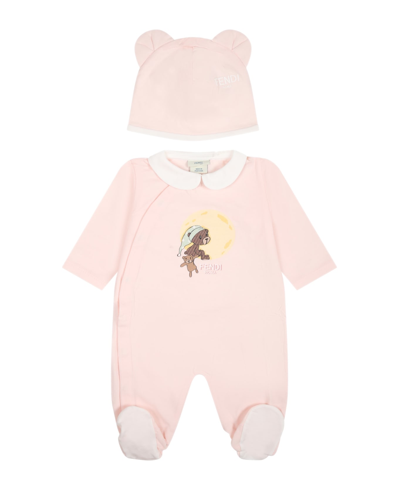 Fendi Pink Set For Baby Girl With Fendi Bear - Pink ボディスーツ＆セットアップ