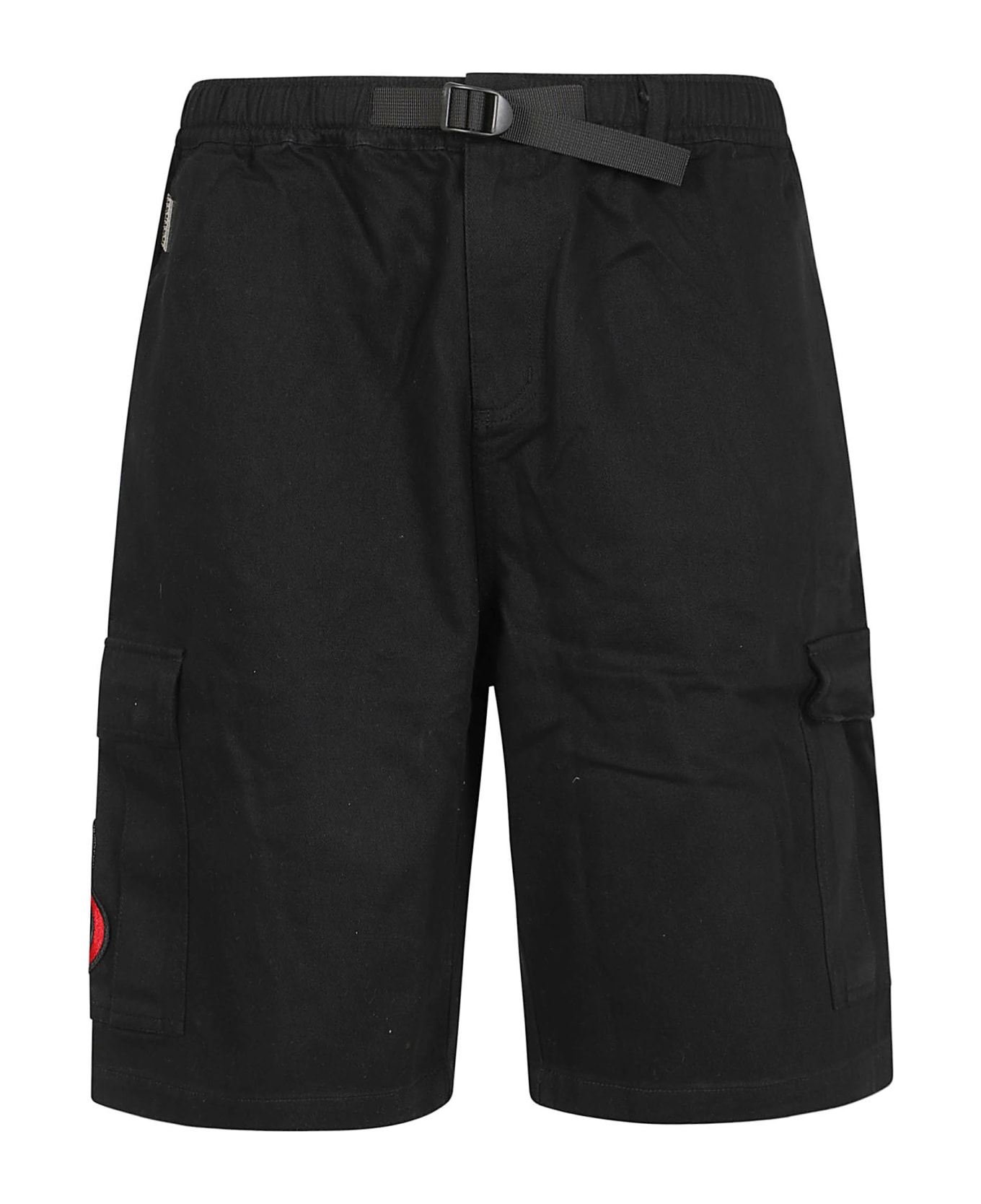 Vision of Super Black Cargo Shorts With Flames Patch And Printed Logo - Black