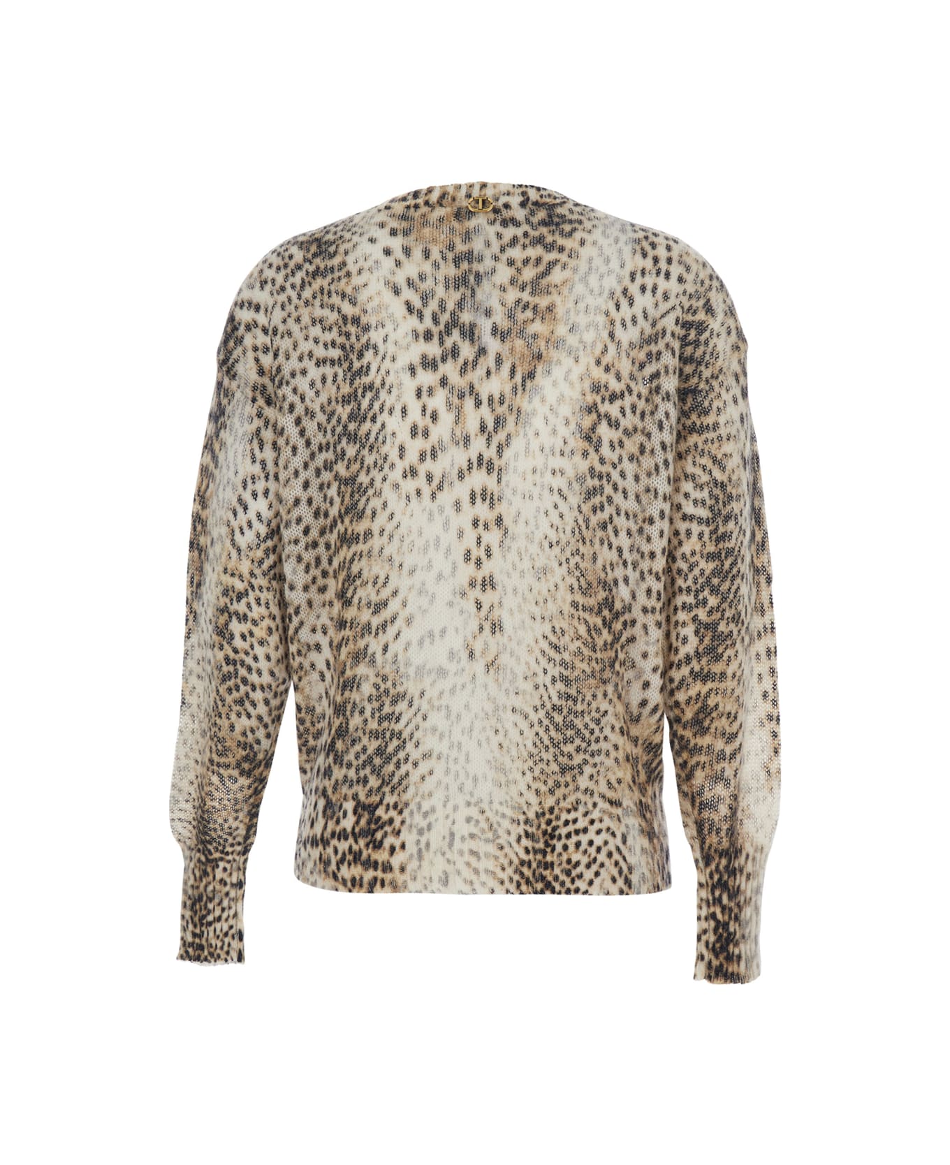 TwinSet Brown Crewneck Sweater With All-over Leopard Motif In Wool Blend Woman - Brown