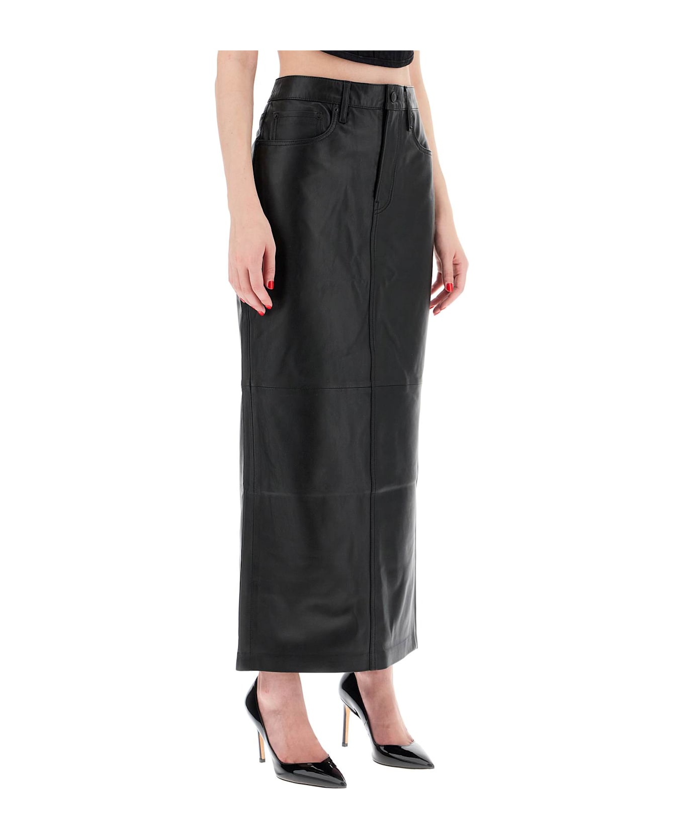 WARDROBE.NYC Leather Column Skirt For Women - BLACK (Black)