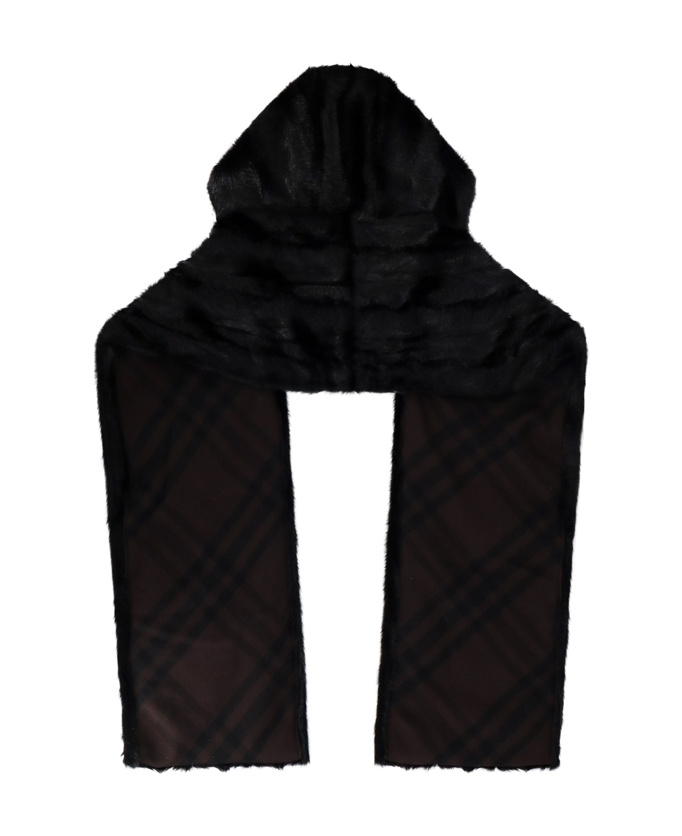 Burberry Black Scarf With Faux Fur Hood - Black