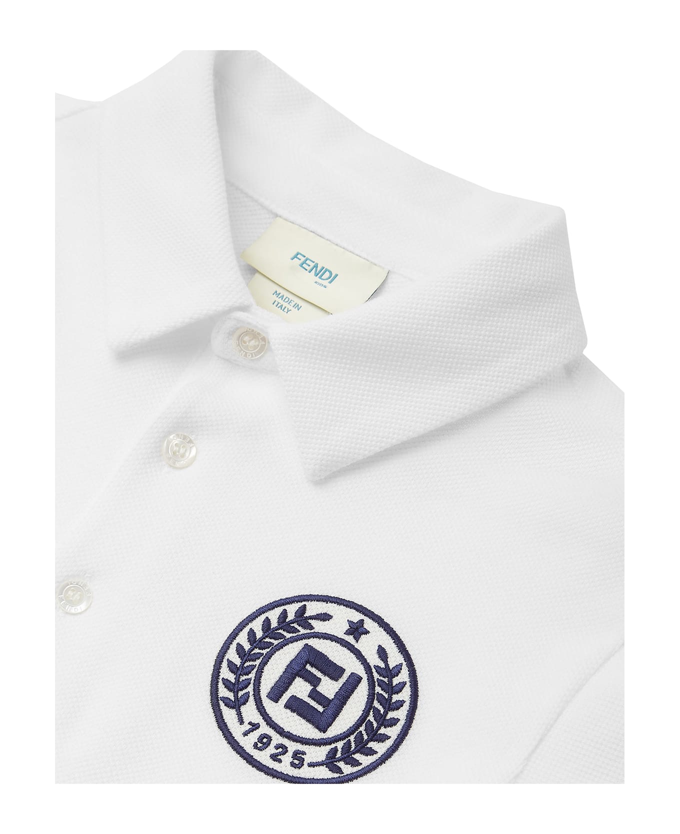 Fendi Chalk White Cotton Pique Polo Shirt With Blue Stamp - White