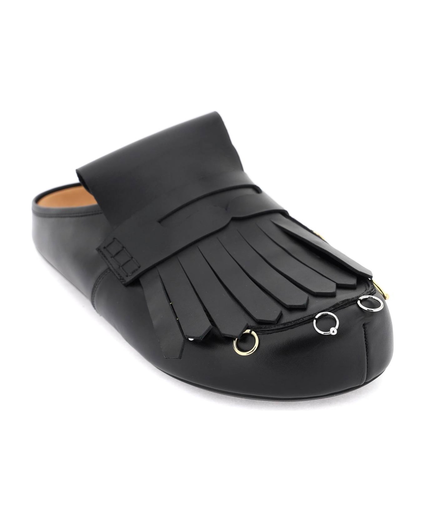 Marni Leather Clogs With Bangs And Piercings - BLACK