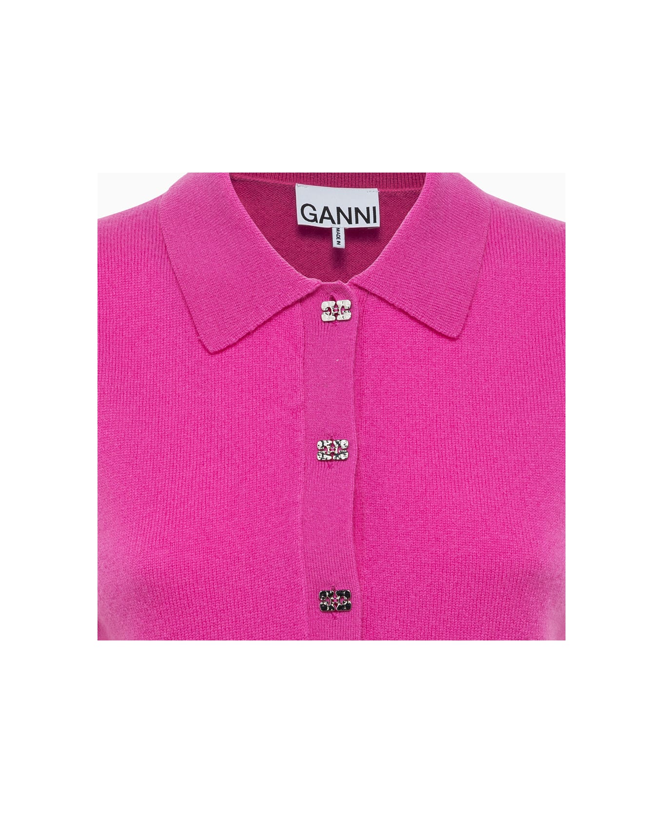 Ganni Knitted Polo Shirt - Fuchsia