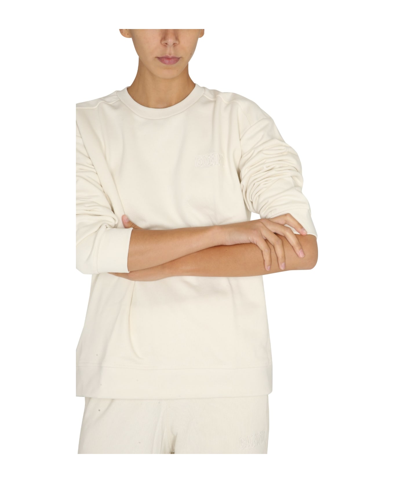 Ganni Ivory Organic Cotton Blend Sweatshirt - Ivory ニットウェア