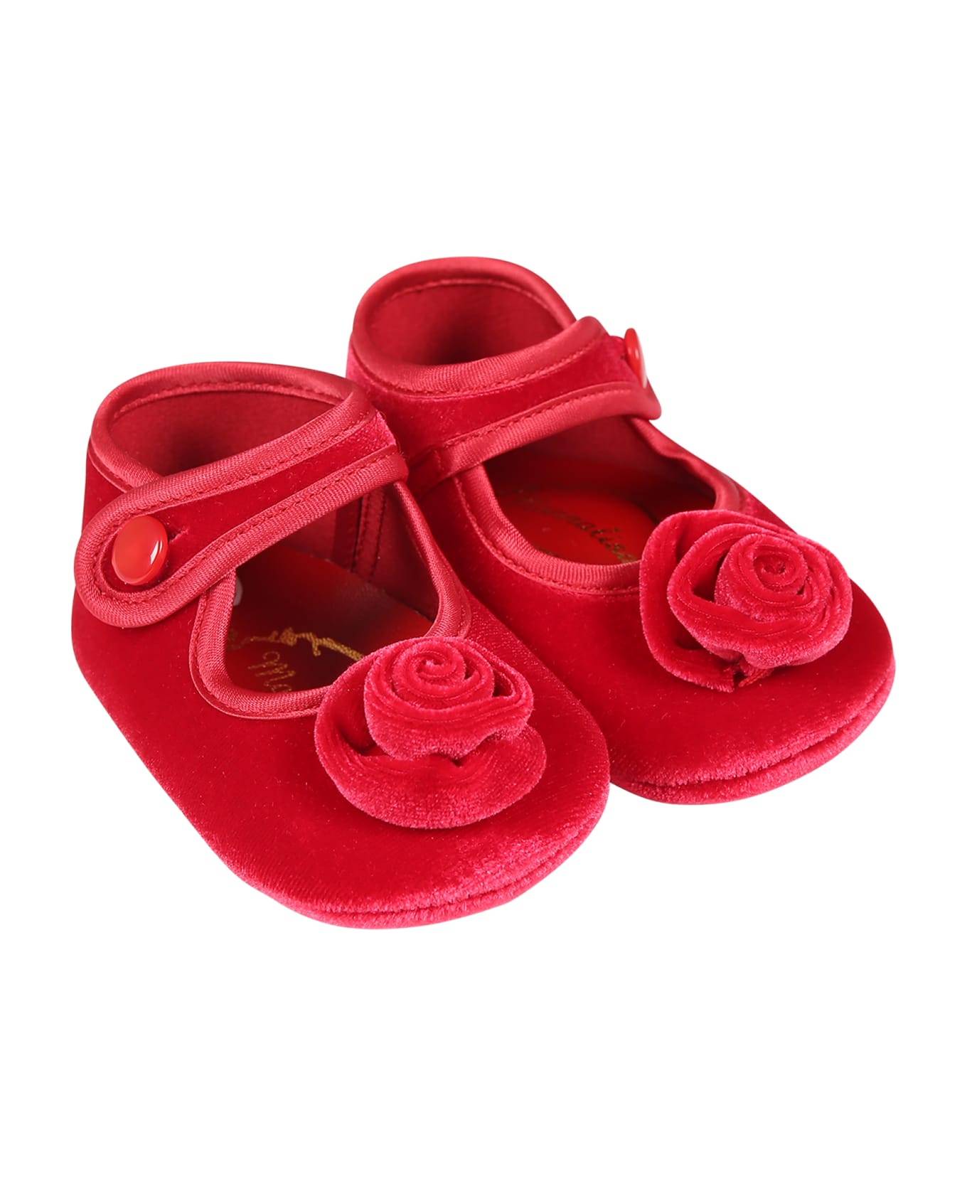Monnalisa Red Ballets Flats For Baby Girl With Rose - Red