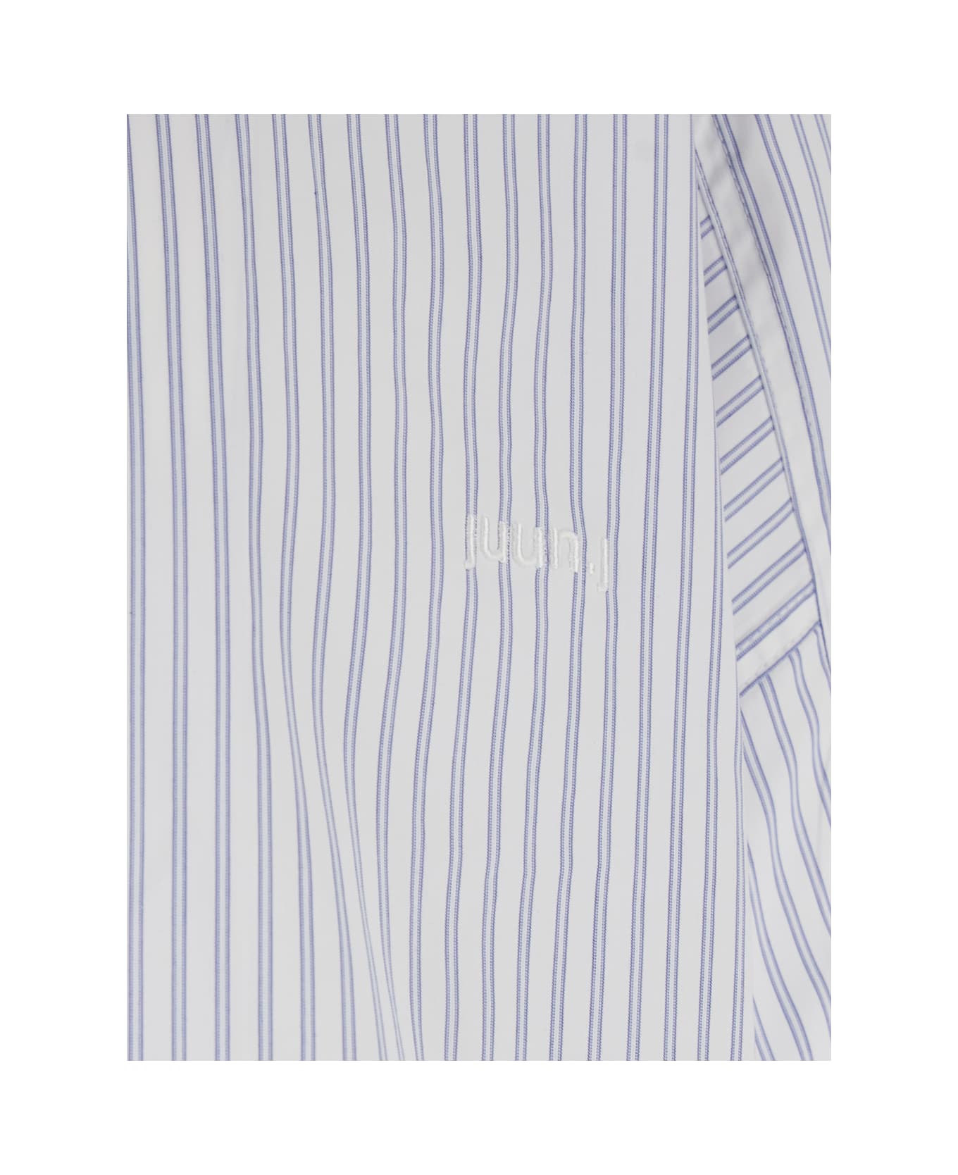 Juun.J Blue Bowling Shirt With Cuban Collar And All-over Striped Motif In Cotton Blend Man - Light blue
