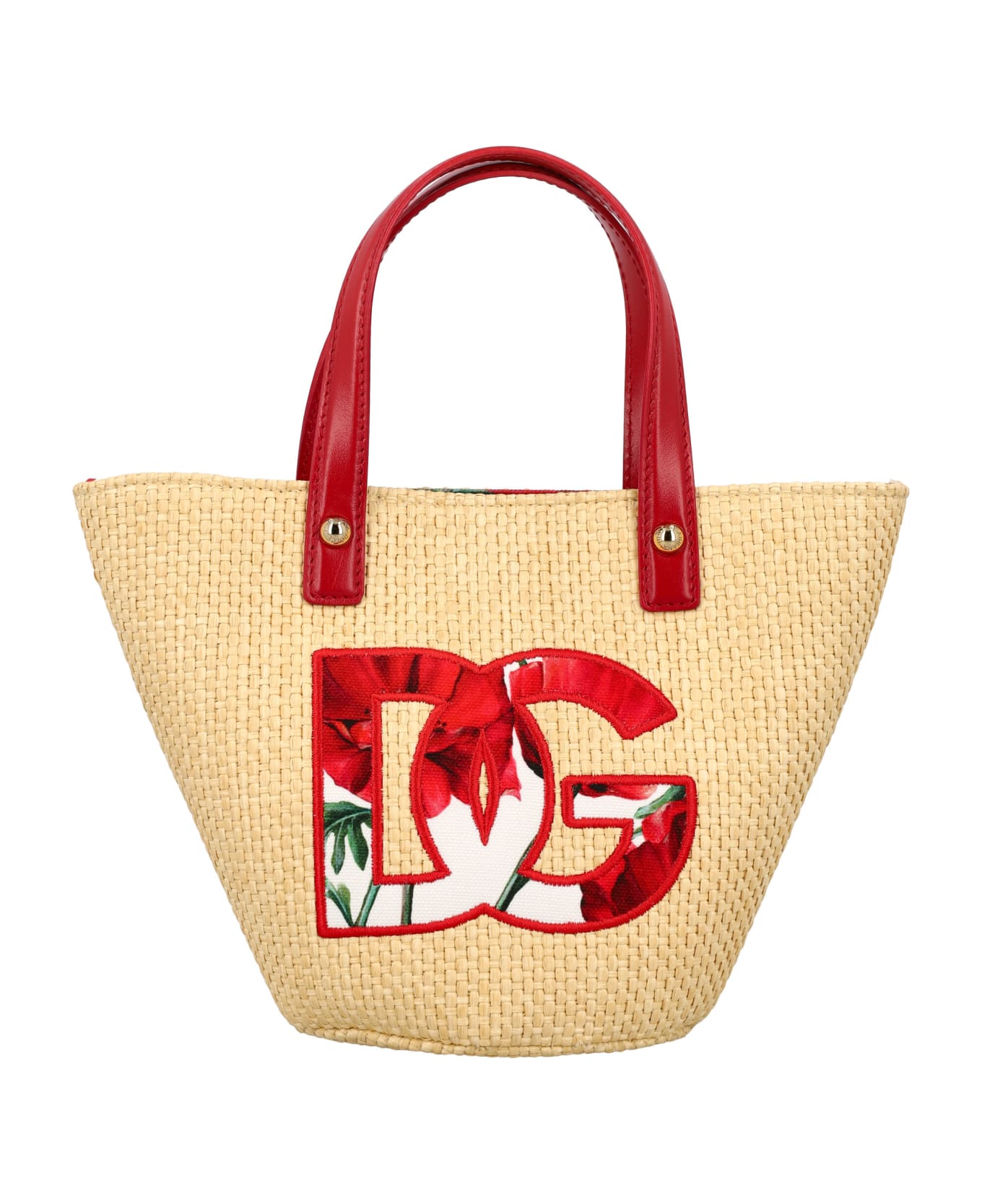 Dolce & Gabbana Straw Handbag With Patch And Maxi-dg Logo - PAPAVERI