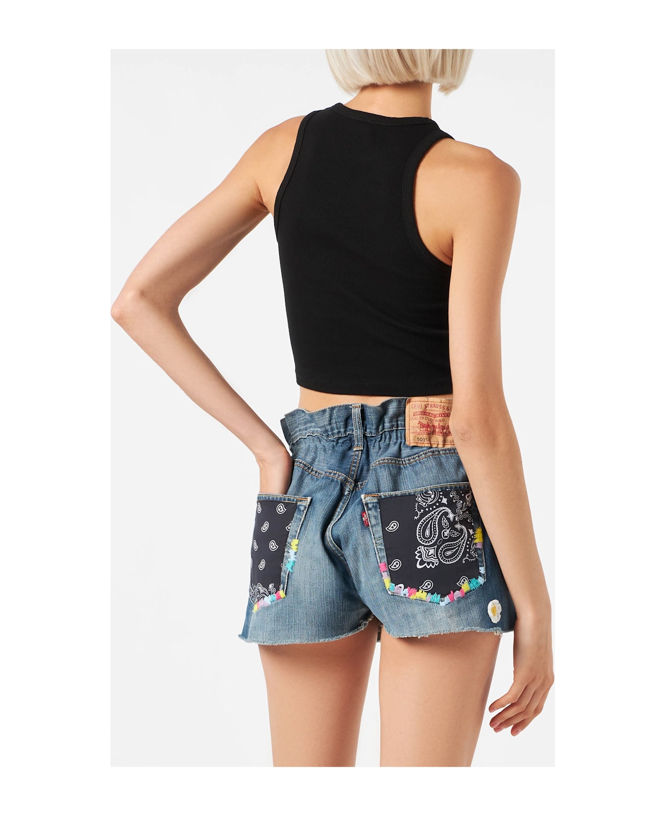 MC2 Saint Barth Woman Rib-knit Cotton Crop Tank With Fiorucci Print | Fiorucci Special Edition - BLACK