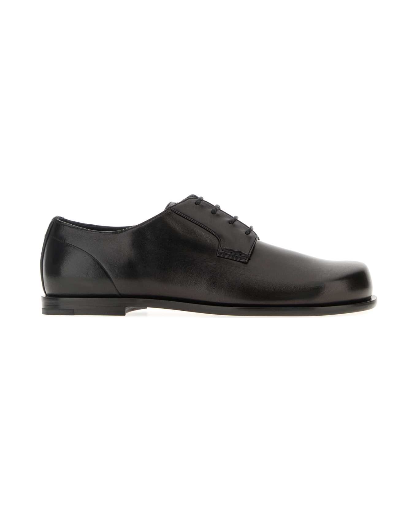 Fendi Black Leather Squared Ff Lace-up Shoes - NERO