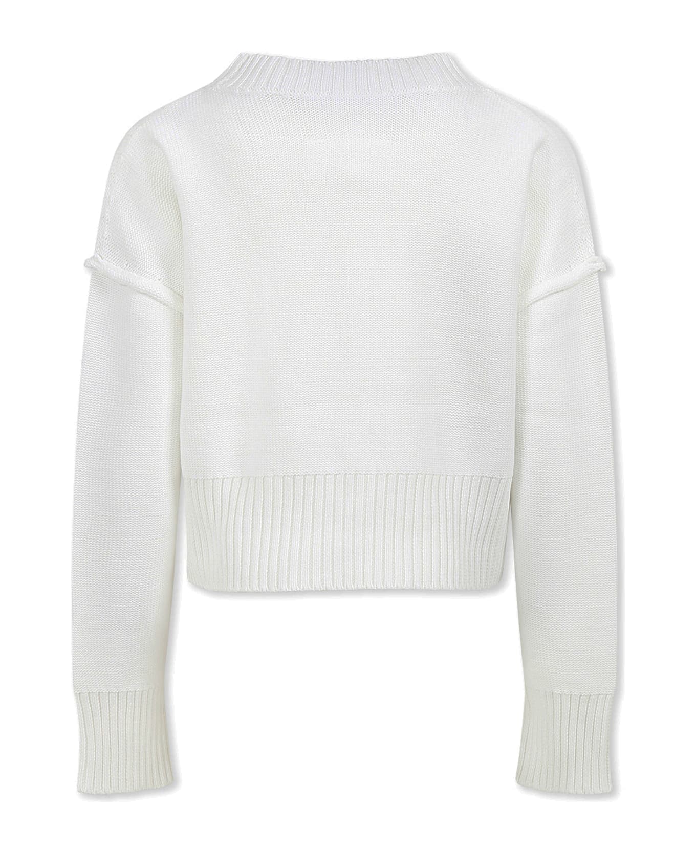 MM6 Maison Margiela White Cropped Sweater For Girl With Logo - White