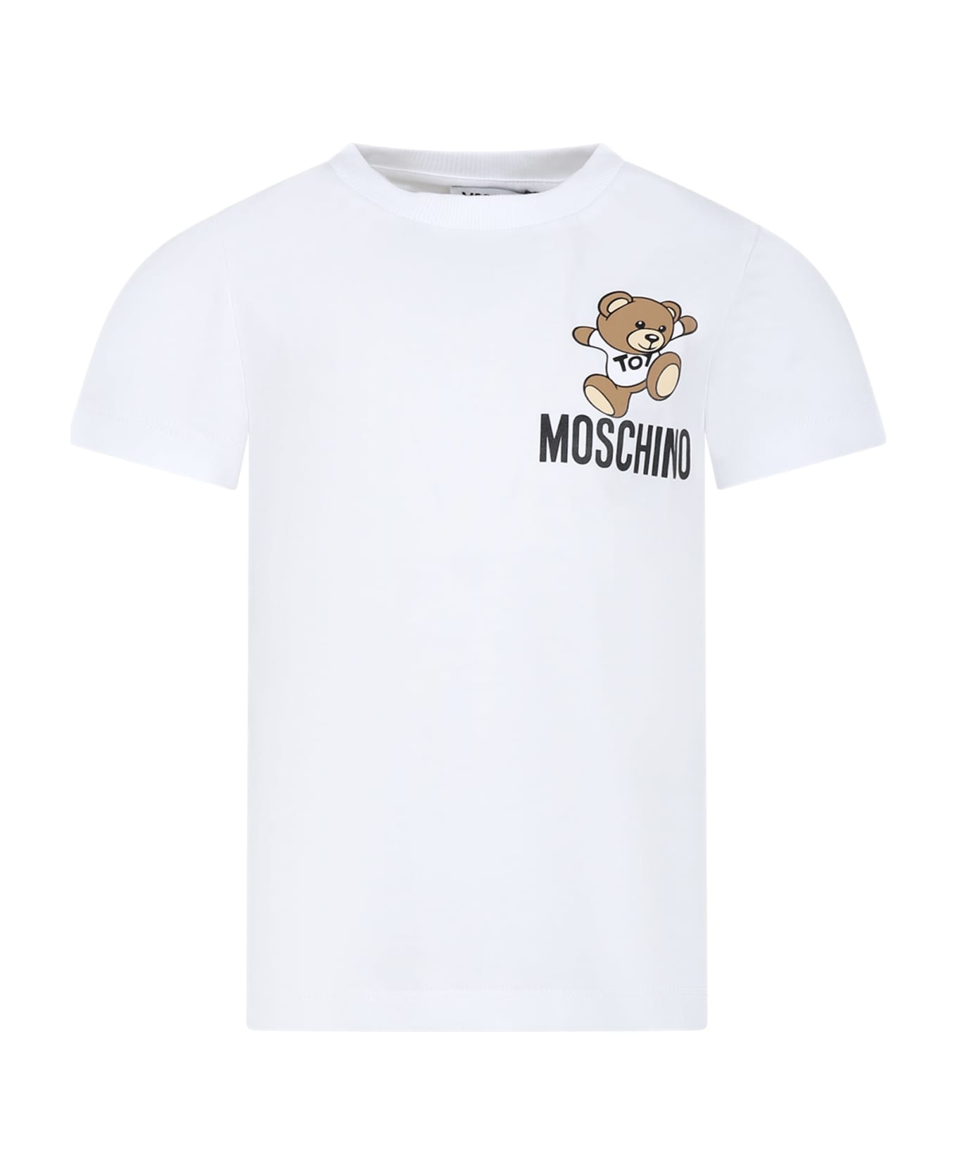 Moschino White T-shirt For Kids With Teddy Bear And Logo - WHITE Tシャツ＆ポロシャツ