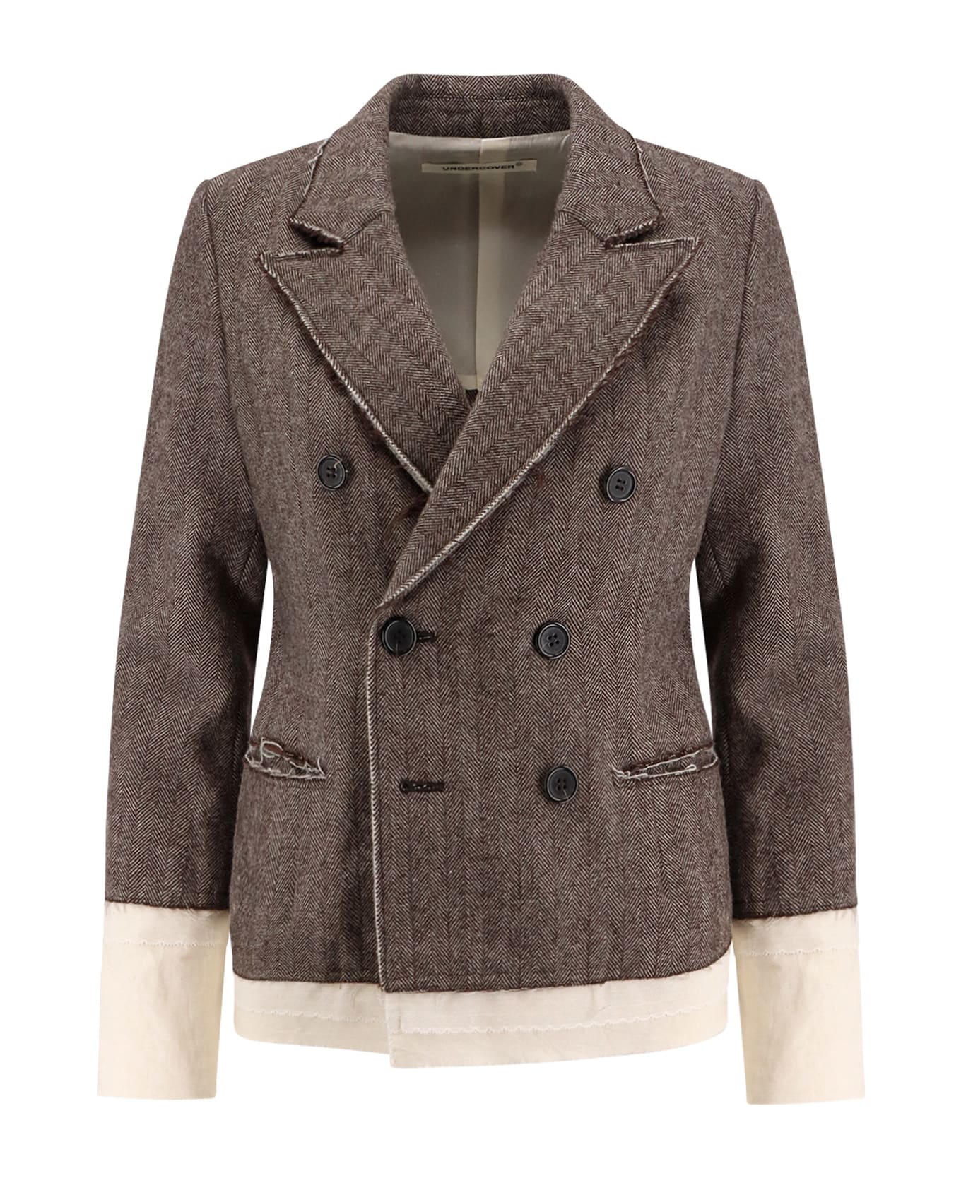 Undercover Jun Takahashi Wool Blend Blazer With Frayed Profiles - Brownbase