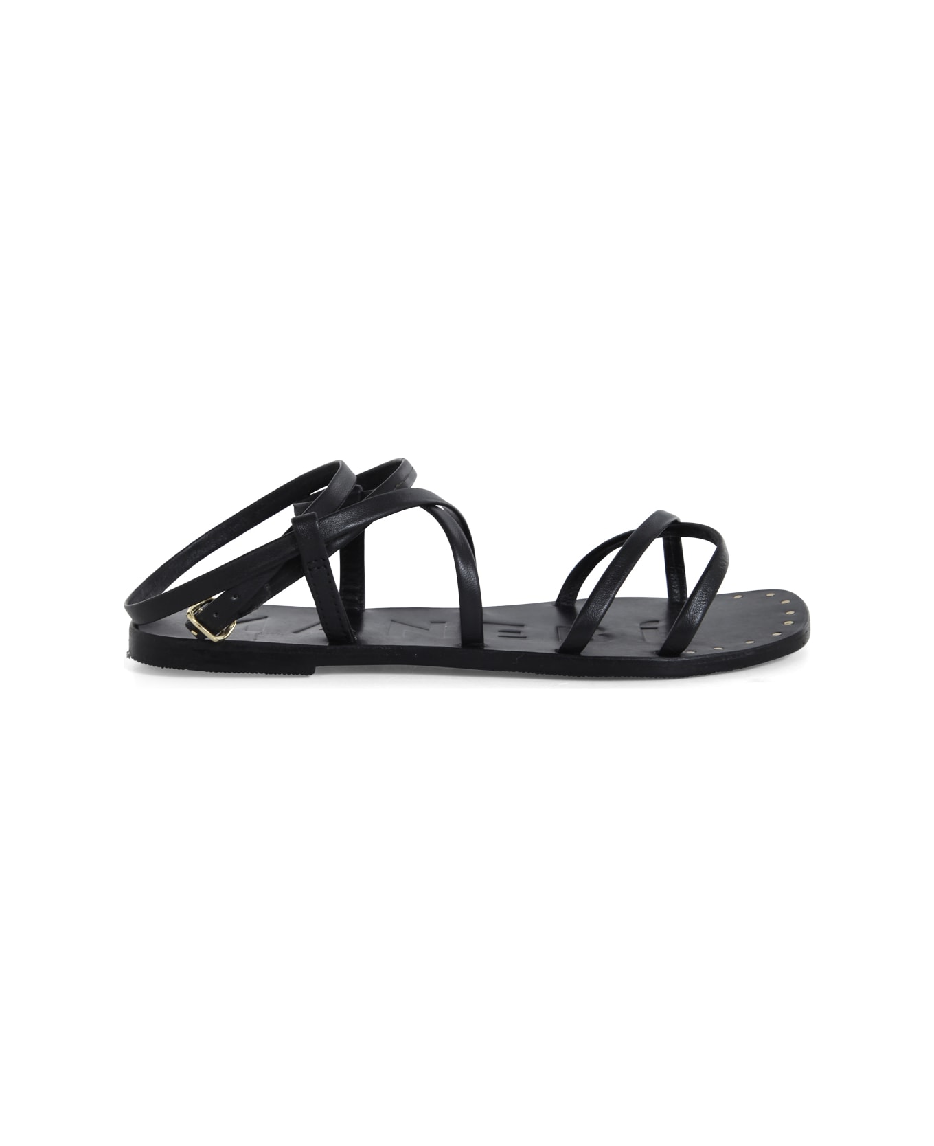 Manebi Tie-up Leather Sandals - All Black