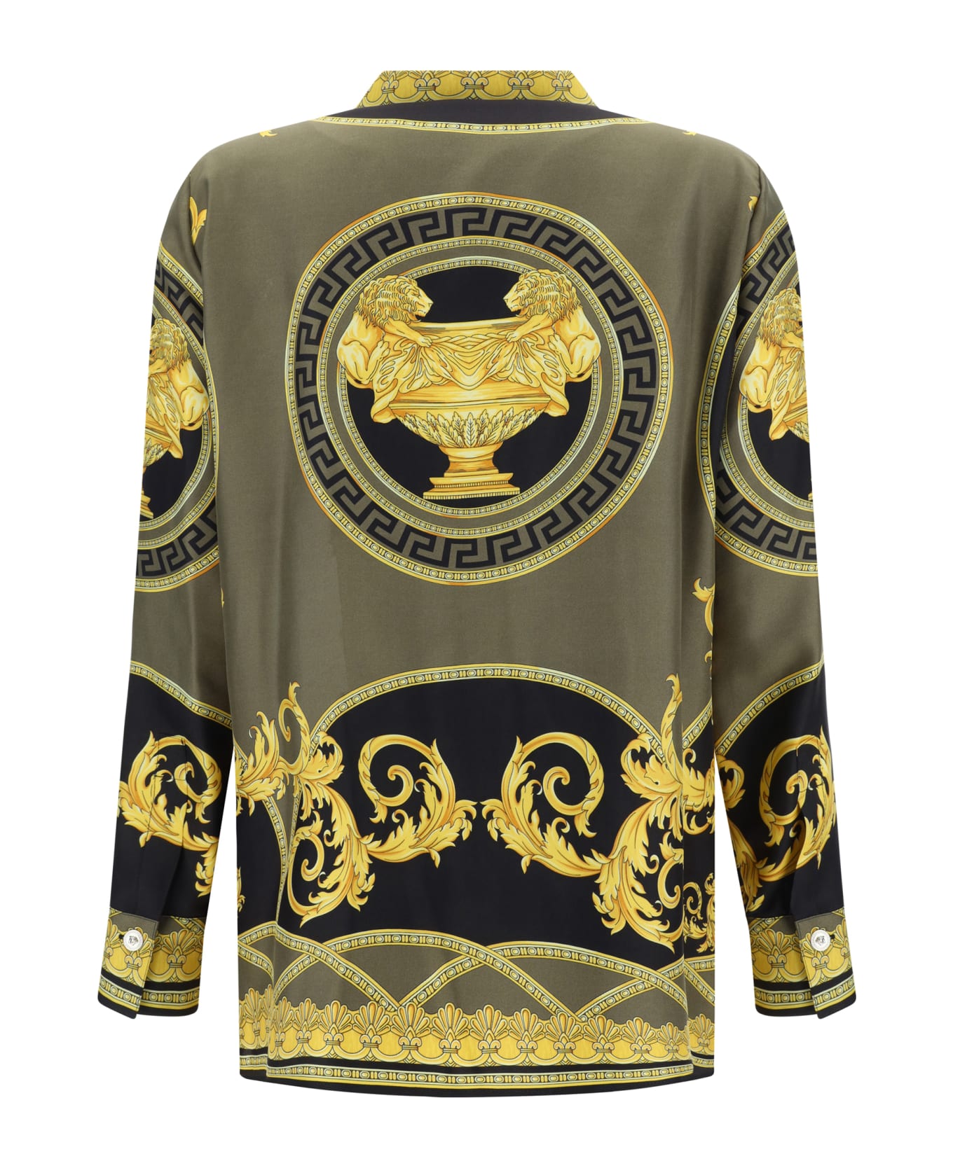 Versace Formal Shirt - Black+dark Olive+gold