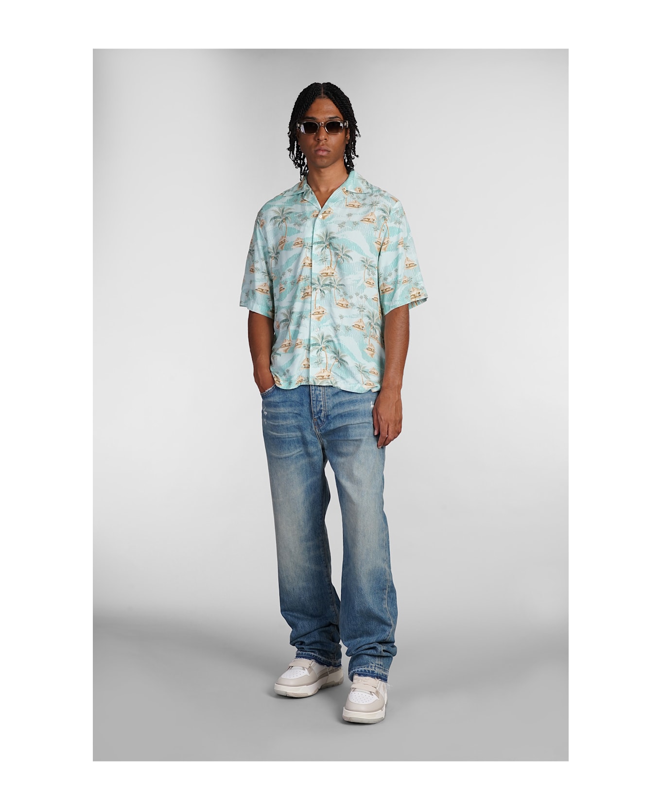 AMIRI Shirt In Cyan Viscose - cyan
